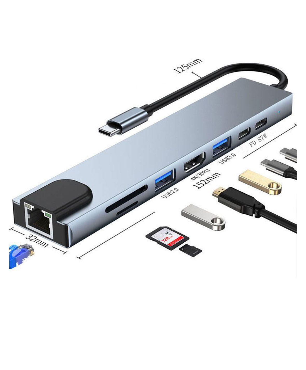 Ausha 8 in 1 USB C Extension Hub with 4K HDMI, 100W PD Fast Charging, USB 3.0/2.0 Ports, RJ45 Ethernet, SD/TF Card Slots Multiport Docking Station for Laptops, Tablets, and More, Grey-image-10