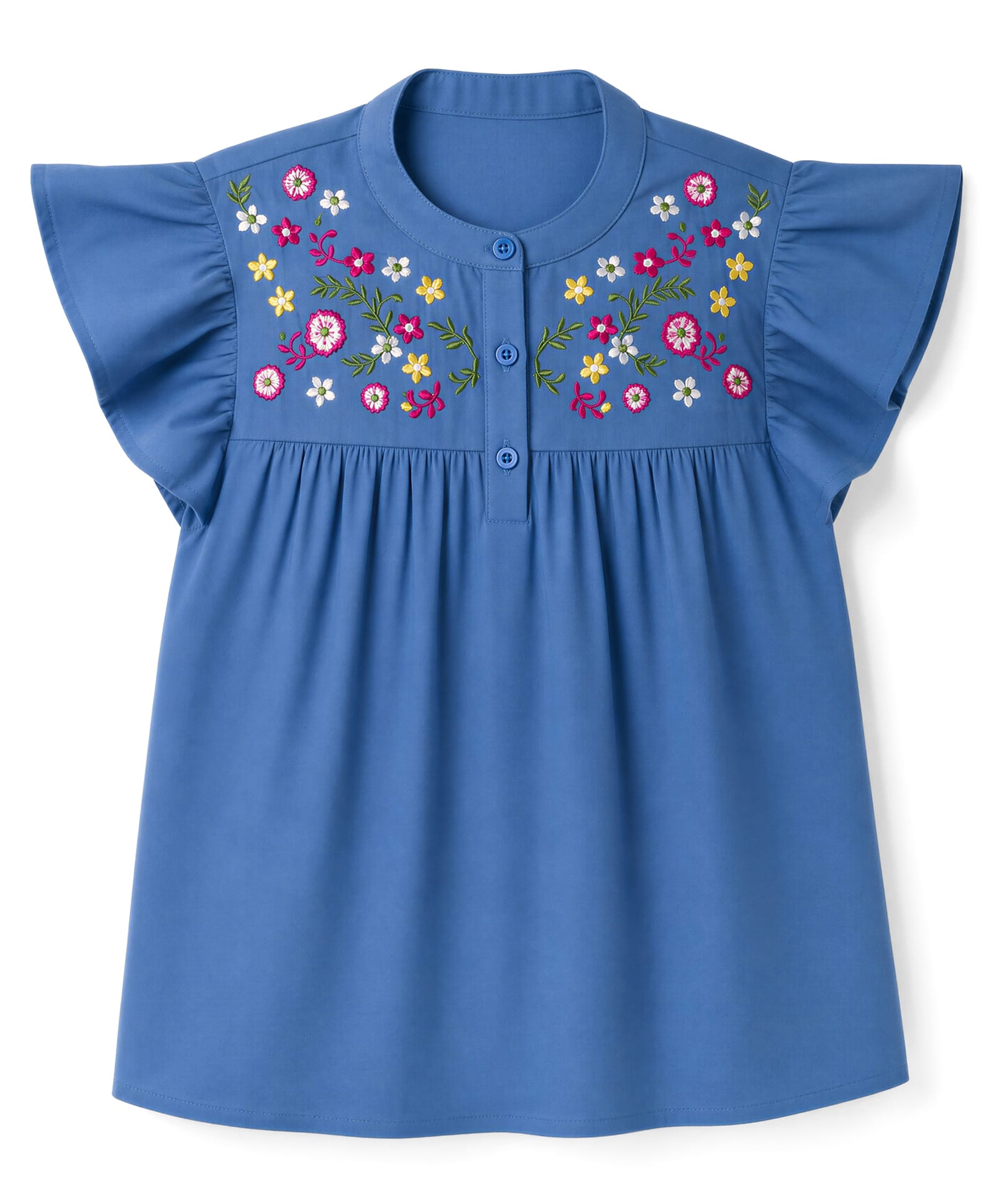 Pine Kids Woven Half Frill Sleeves Floral Embroidered Top - Blue-picture-27