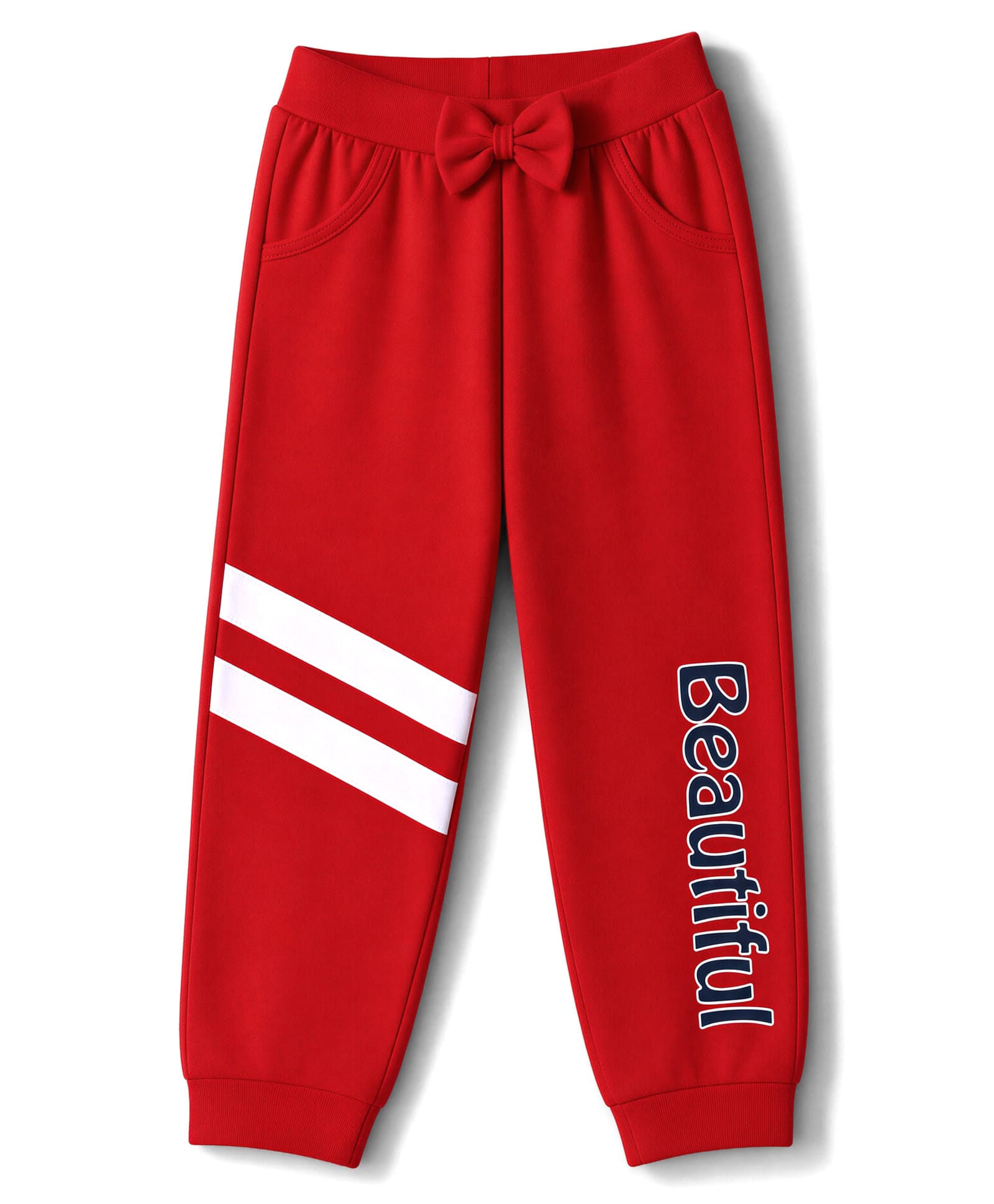 Doodle Poodle 100% Cotton Single Jersey Knit Full Length Lounge & Track Pant With Text Print & Bow Applique - Red-picture-27
