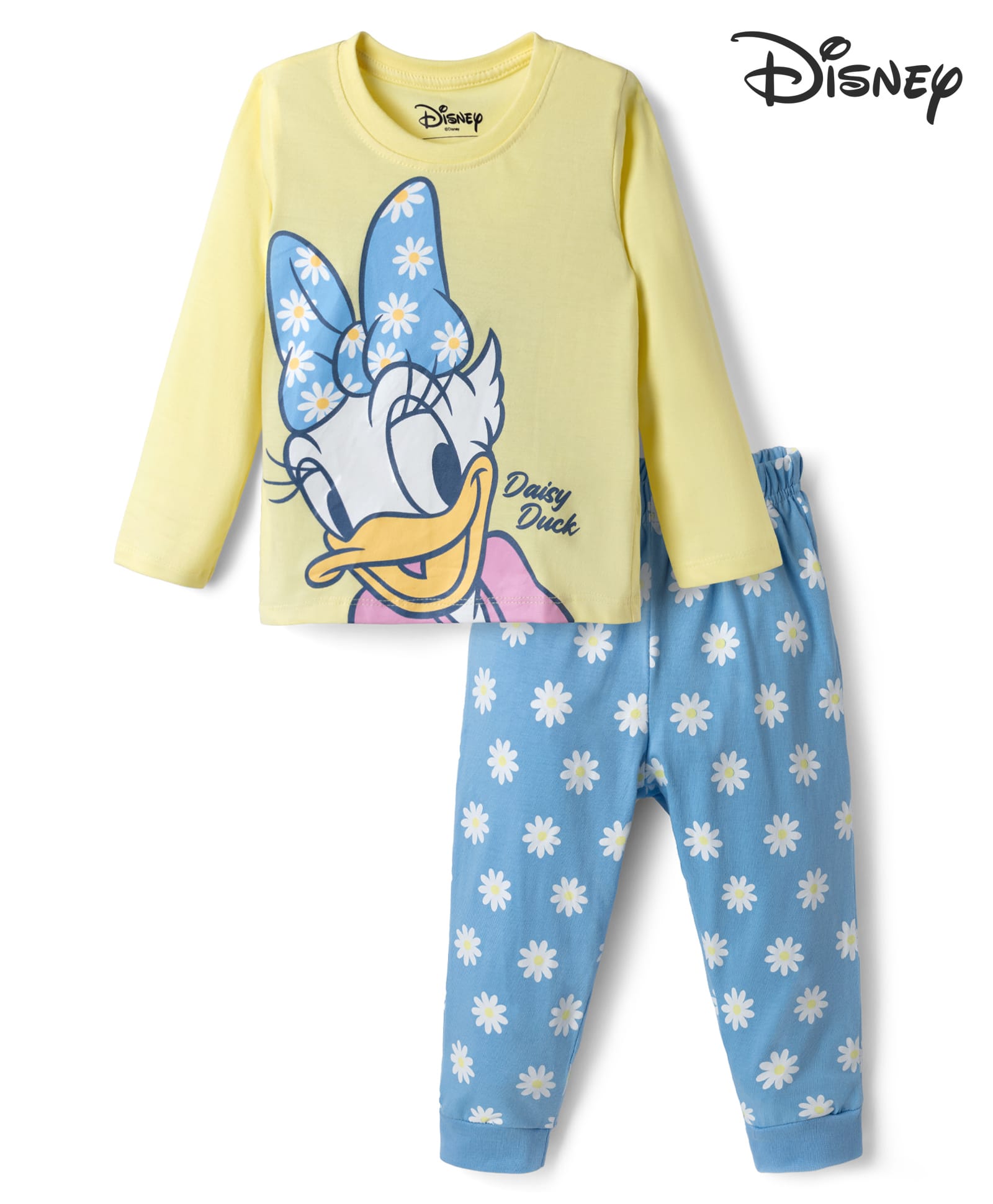 Bonfino Disney Single Jersey Knit Full Sleeves T-Shirt & Pyjama Night Suit with Daisy Duck Graphics - Yellow-image-11