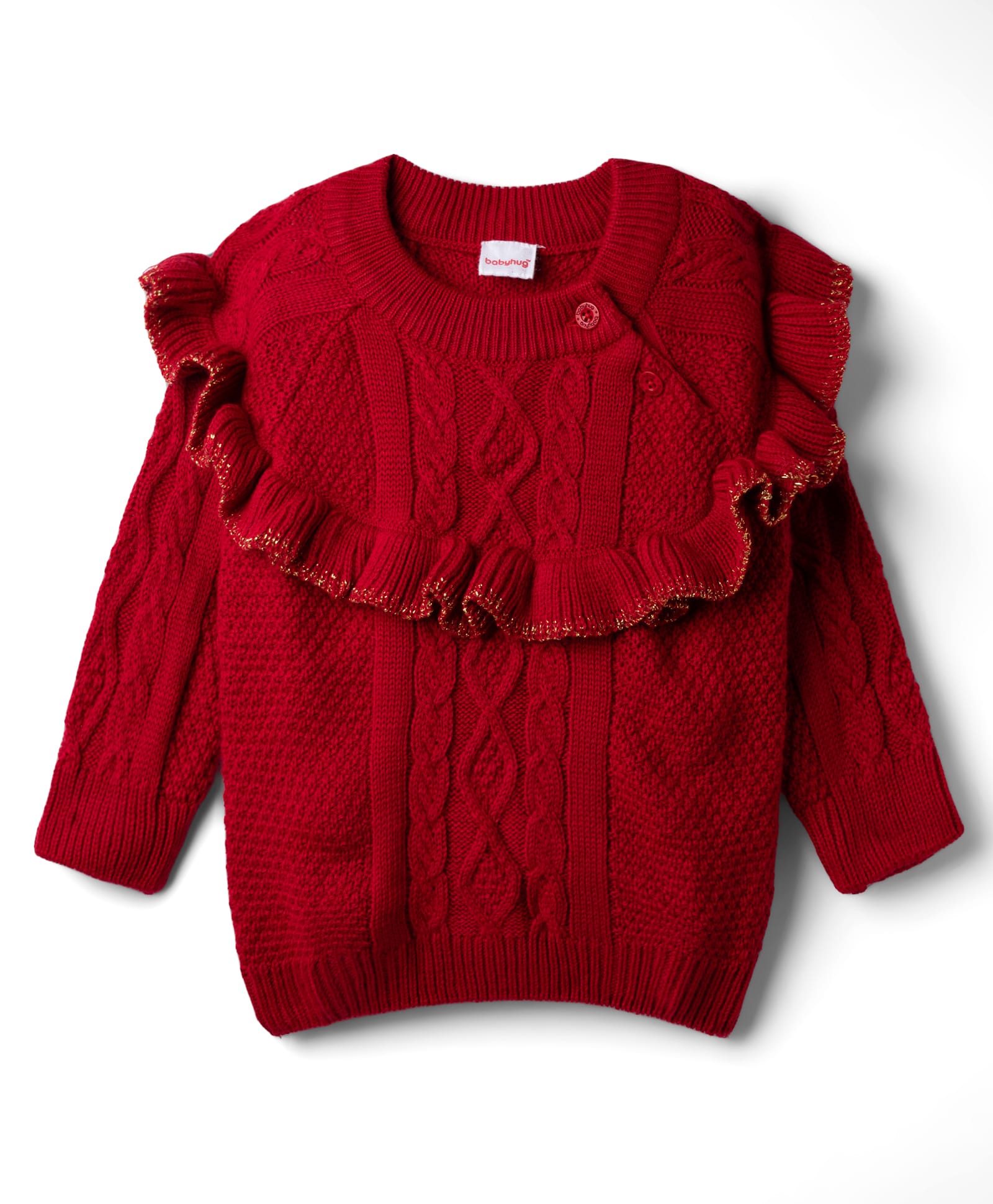 Babyhug Knit Full Sleeves Pullover Sweater With Cable Knit Design - Red-picture-25