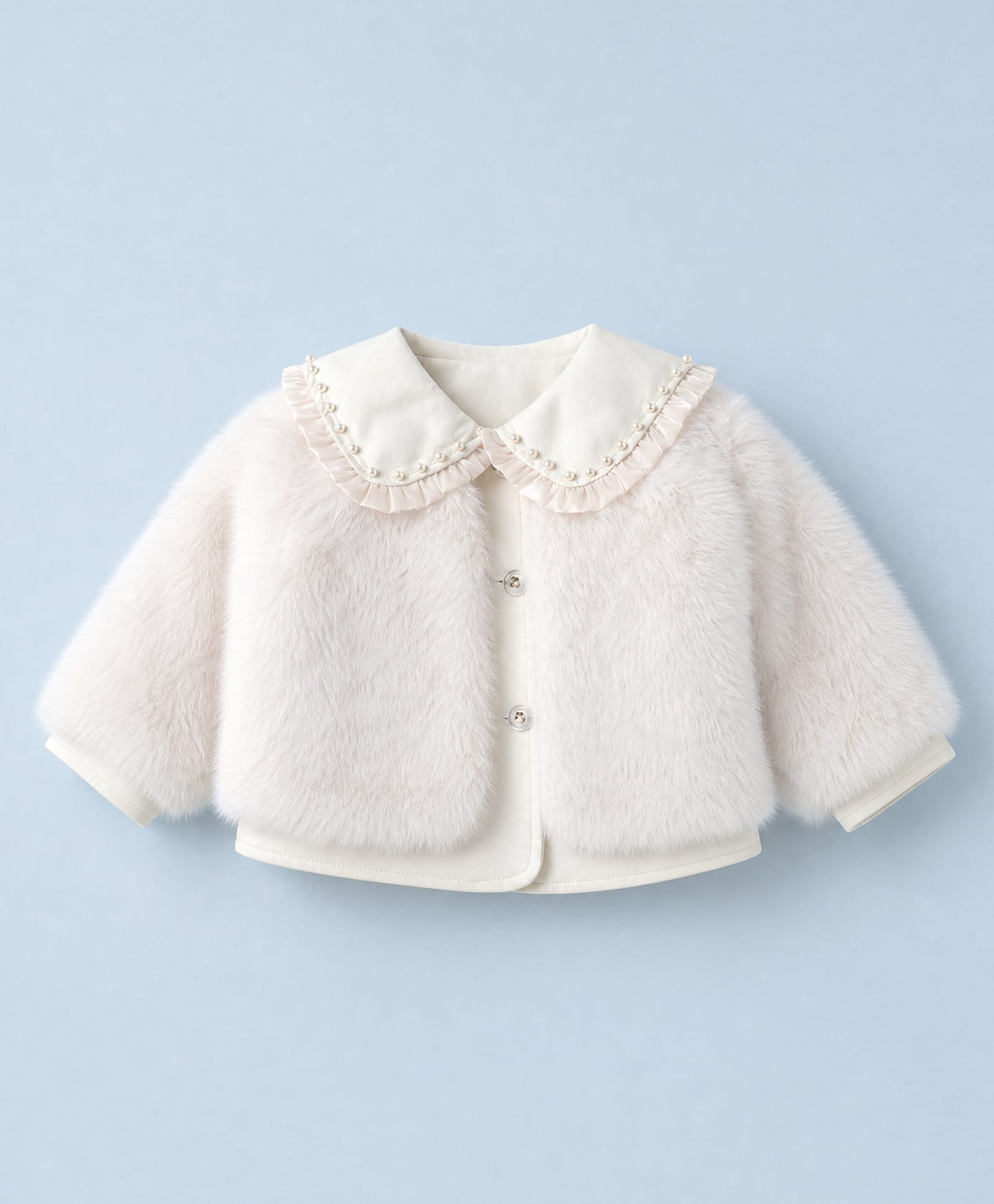 Babyhug Fur Woven Jacket with Full Sleeves and Peter Pan Collar - Offwhite-picture-25