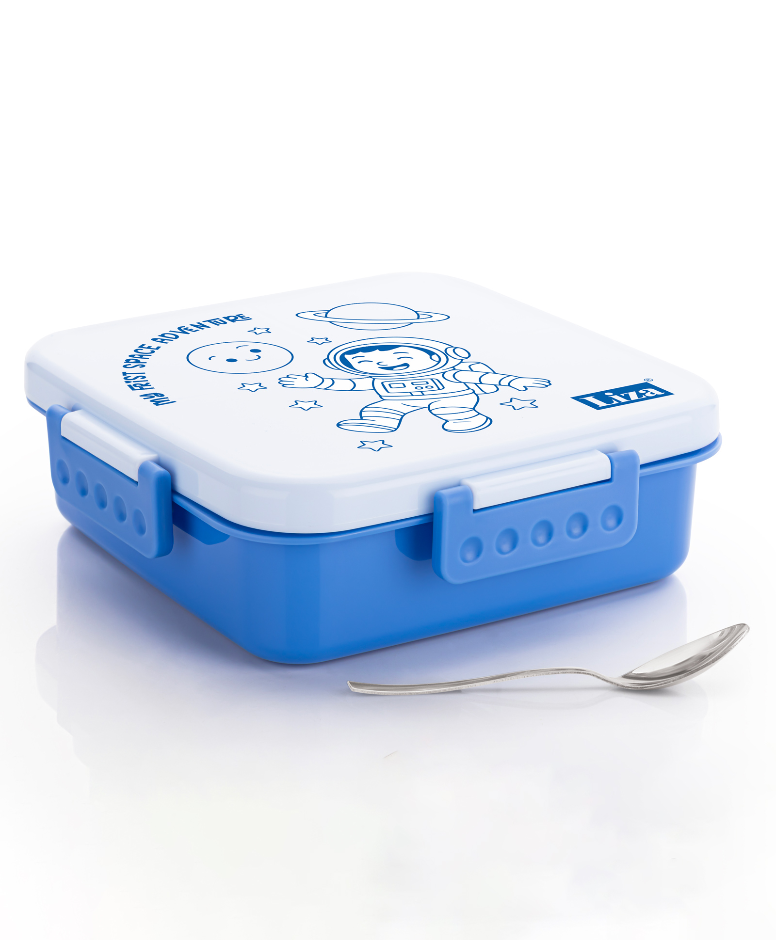 Adore Square Mate Stainless Steel Bento Lunch Box with 3 Compartment and Spoon- Blue Astronaut-image-37