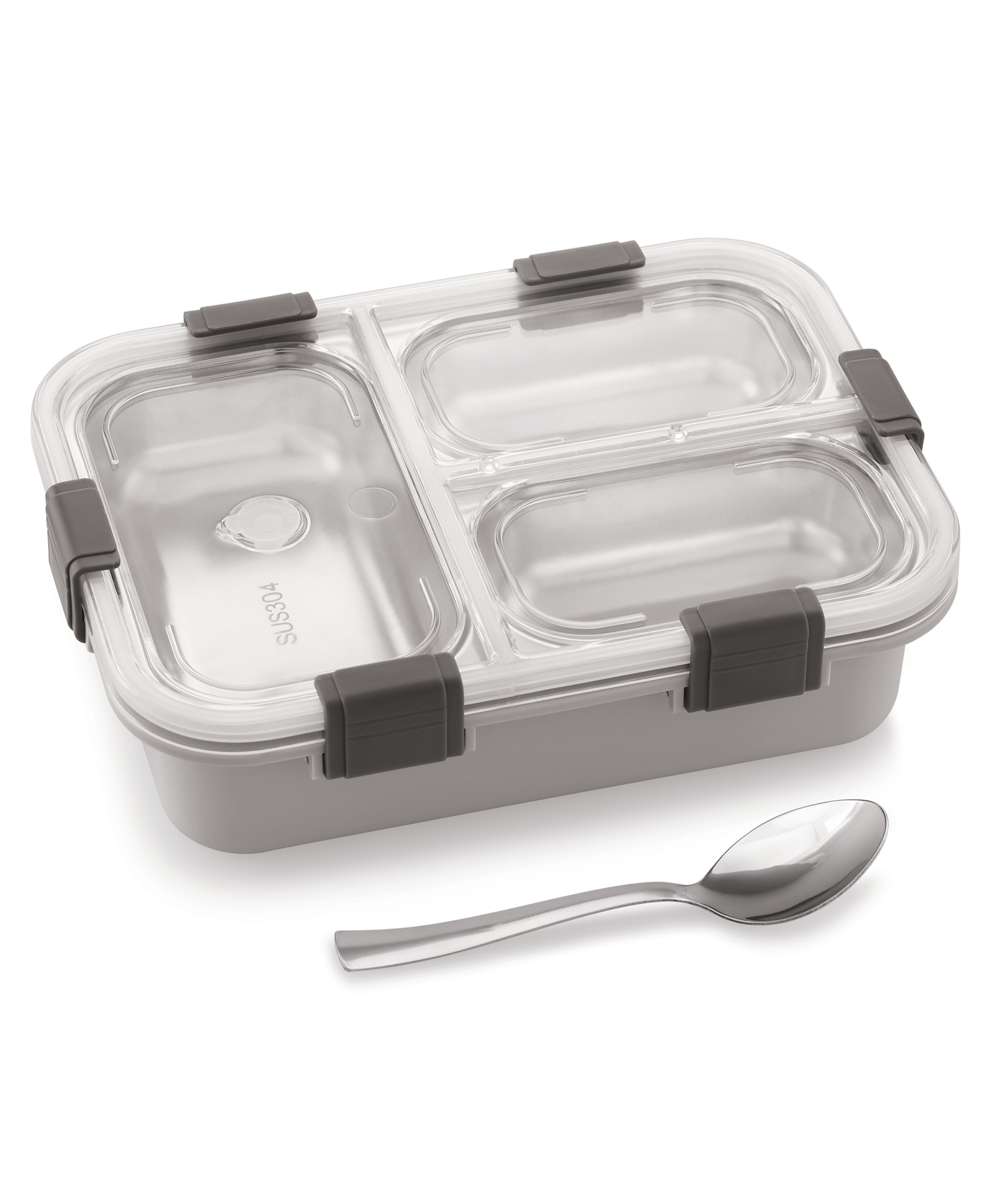 Adore Smart Meal 3 Stainless Steel Bento Insulated Lunch Box with 3 Compartments and Spoon- Grey-image-34