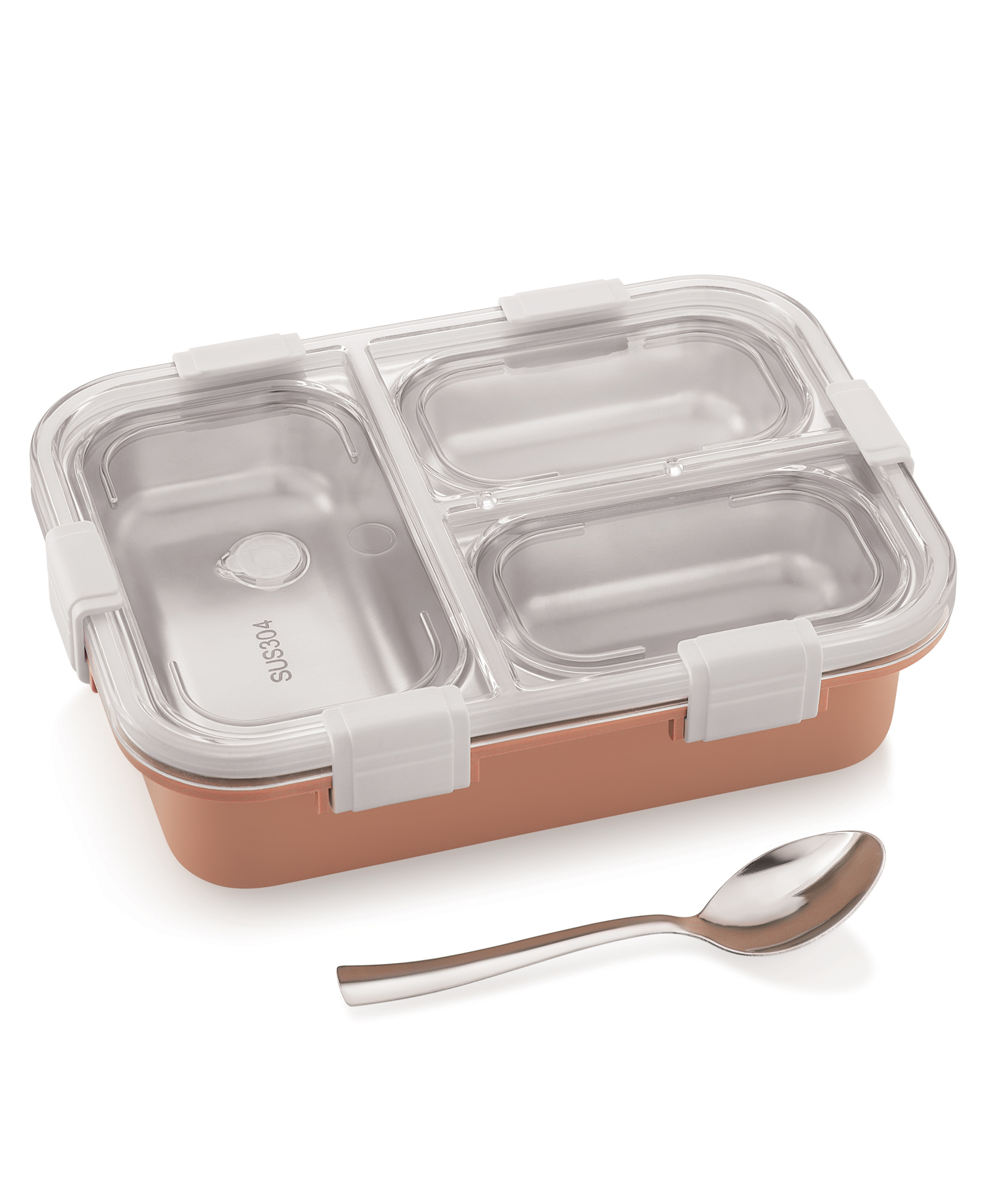 Adore Smart Meal 3 Stainless Steel Bento Insulated Lunch Box with 3 Compartments and Spoon- Yellow-image-39