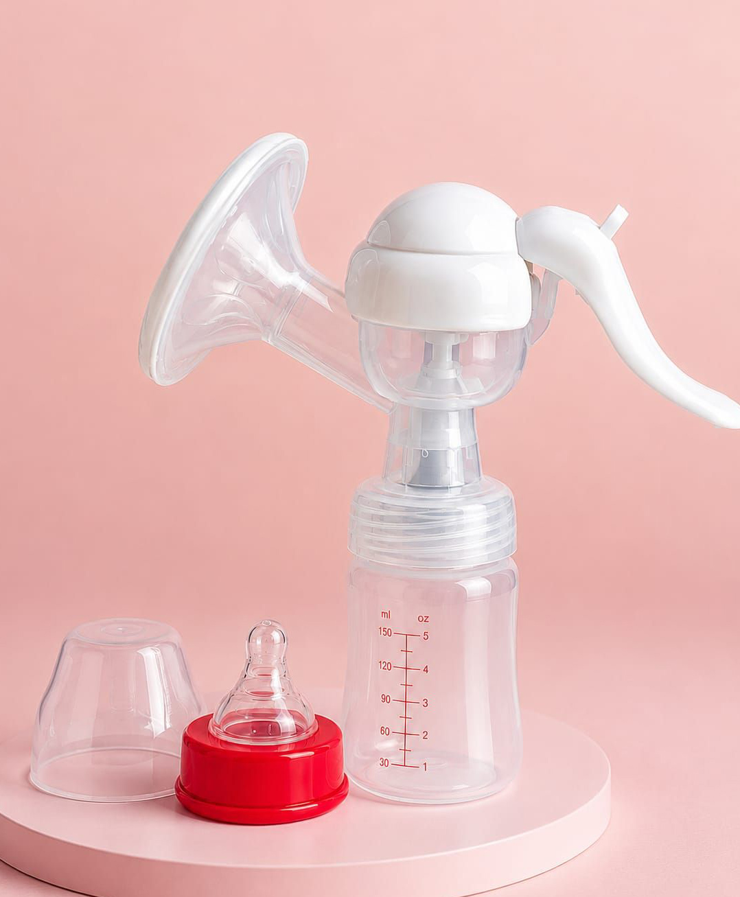 Kritiu Manual Breast Pump with 3-Level Suction, Massage Cushion, Ergonomic Handle, 2 Free Breast Pads, BPA-Free, Gentle & Easy Milk Expression White-picture-1