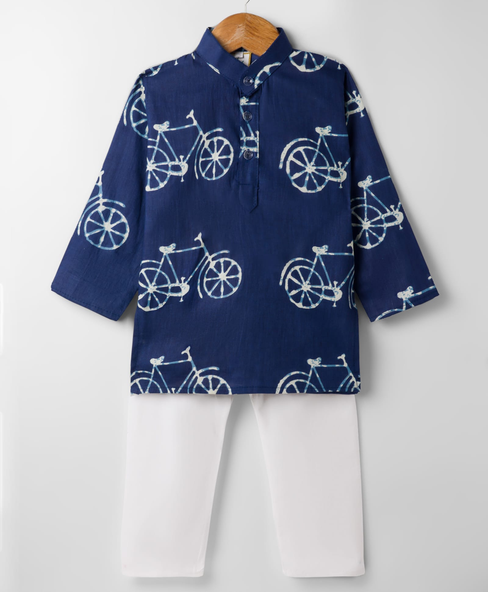Teentaare Cotton Woven Full Sleeves Bicycle Printed Kurta & Pyjama Set - Navy Blue-image-35