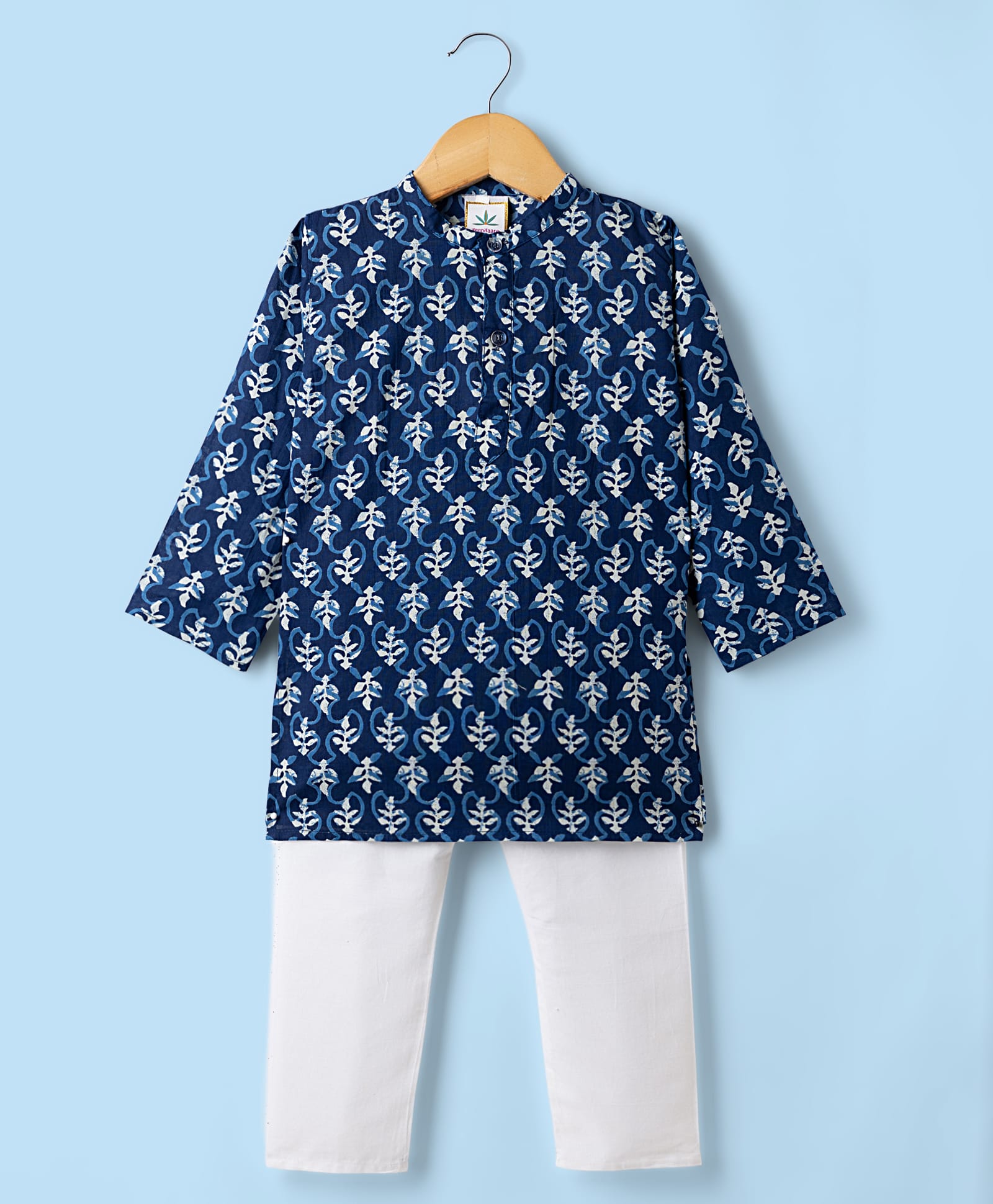 Teentaare Cotton Woven Full Sleeves Printed Kurta & Pyjama Set - Navy Blue-image-28