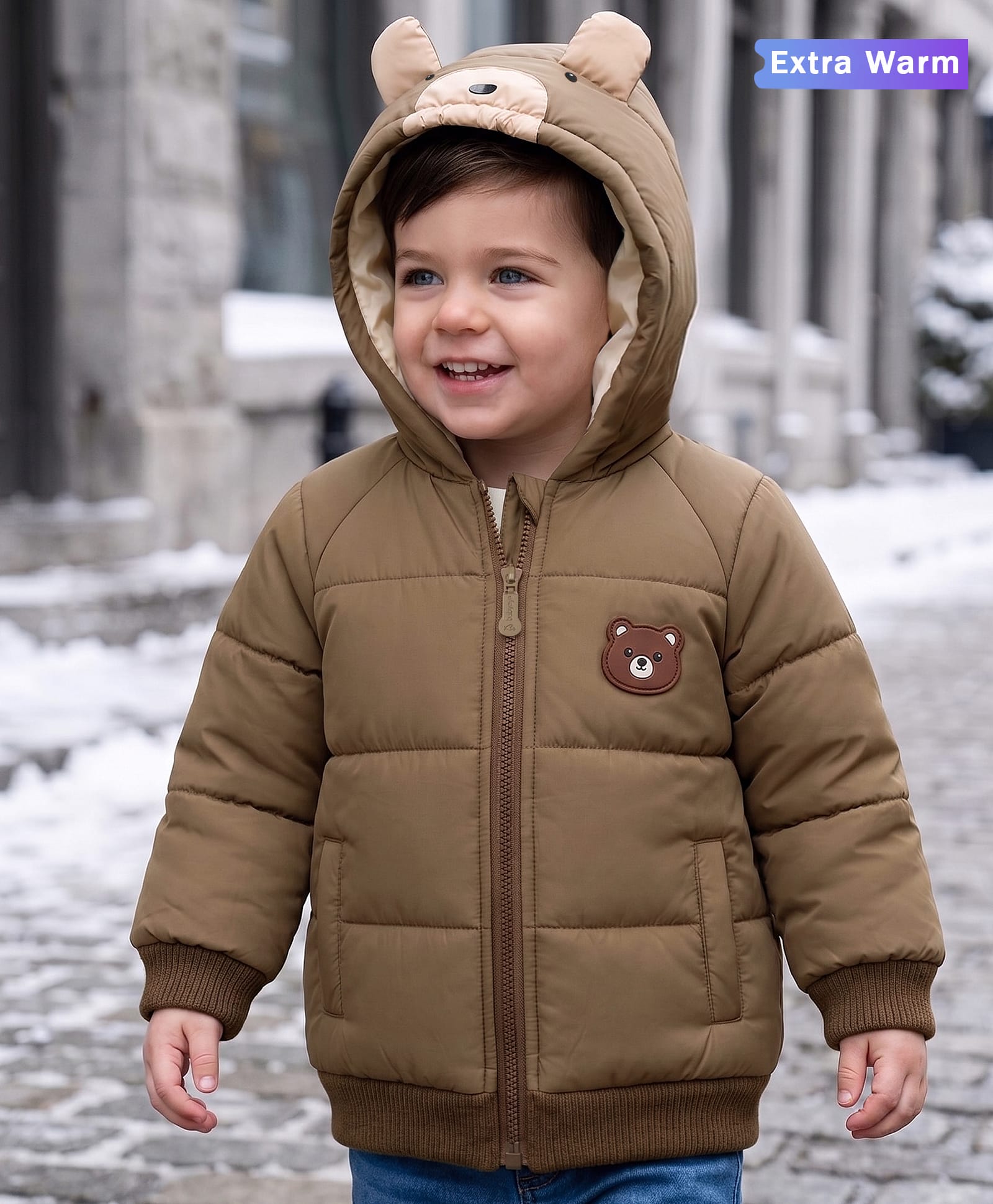 Babyoye Knit Full Sleeves Hoodies with Ear Applique - Tan-image-27