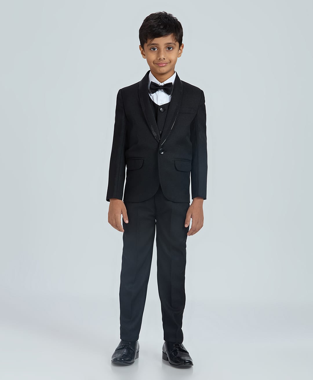 KIDS ISLAND Woven Full Sleeves Sequins Embellished 4 Piece Party Suit Set With Bow - Black-image-40