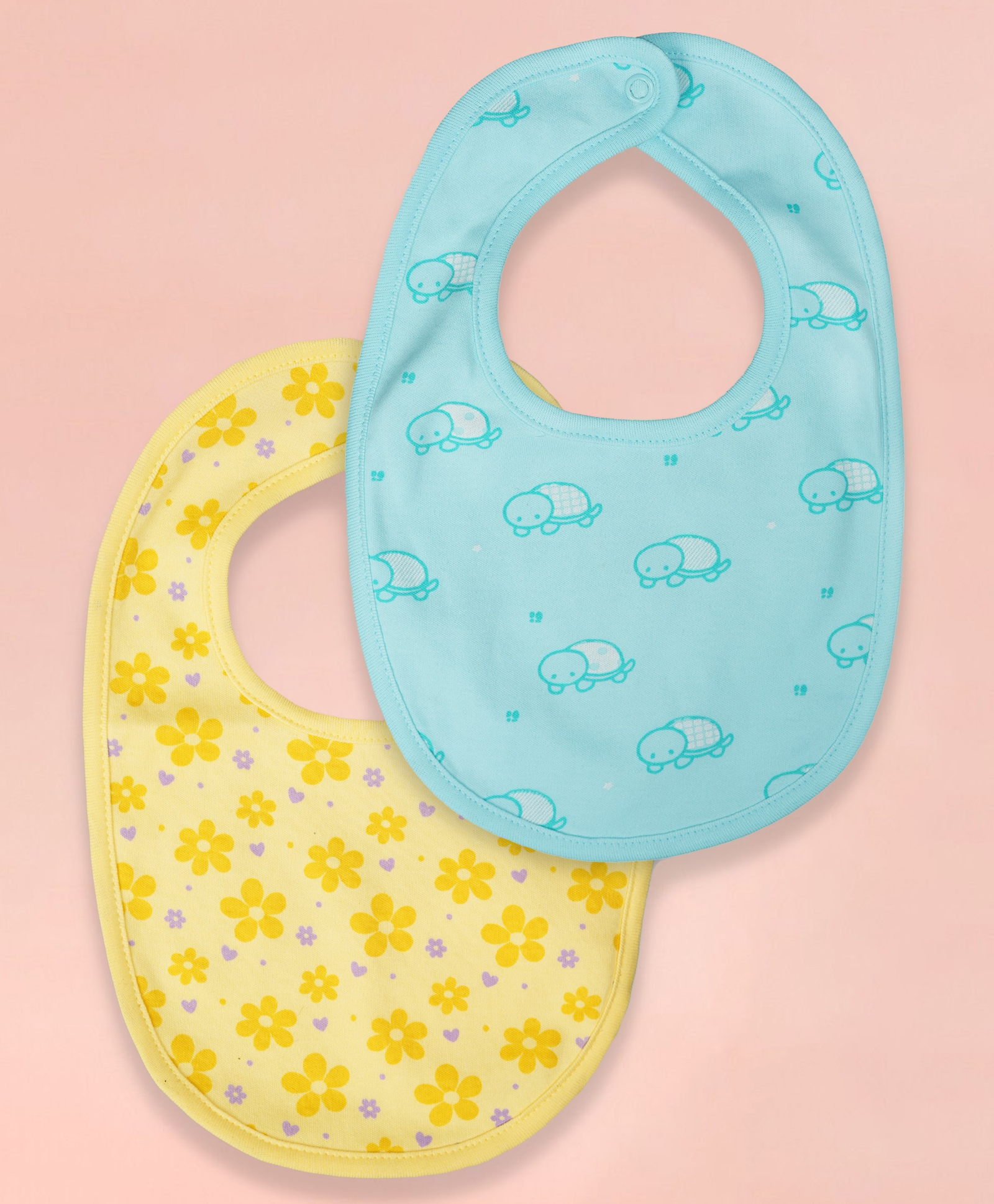 Kidbea Organic Cotton Baby Bib, Adjustable Snap Closure Soft Absorbent Feeding Bibs Apron for Newborns Child With Cute Prints | Reusable Baby Essential - Blue & Mustard (Pack of 2)-image-42