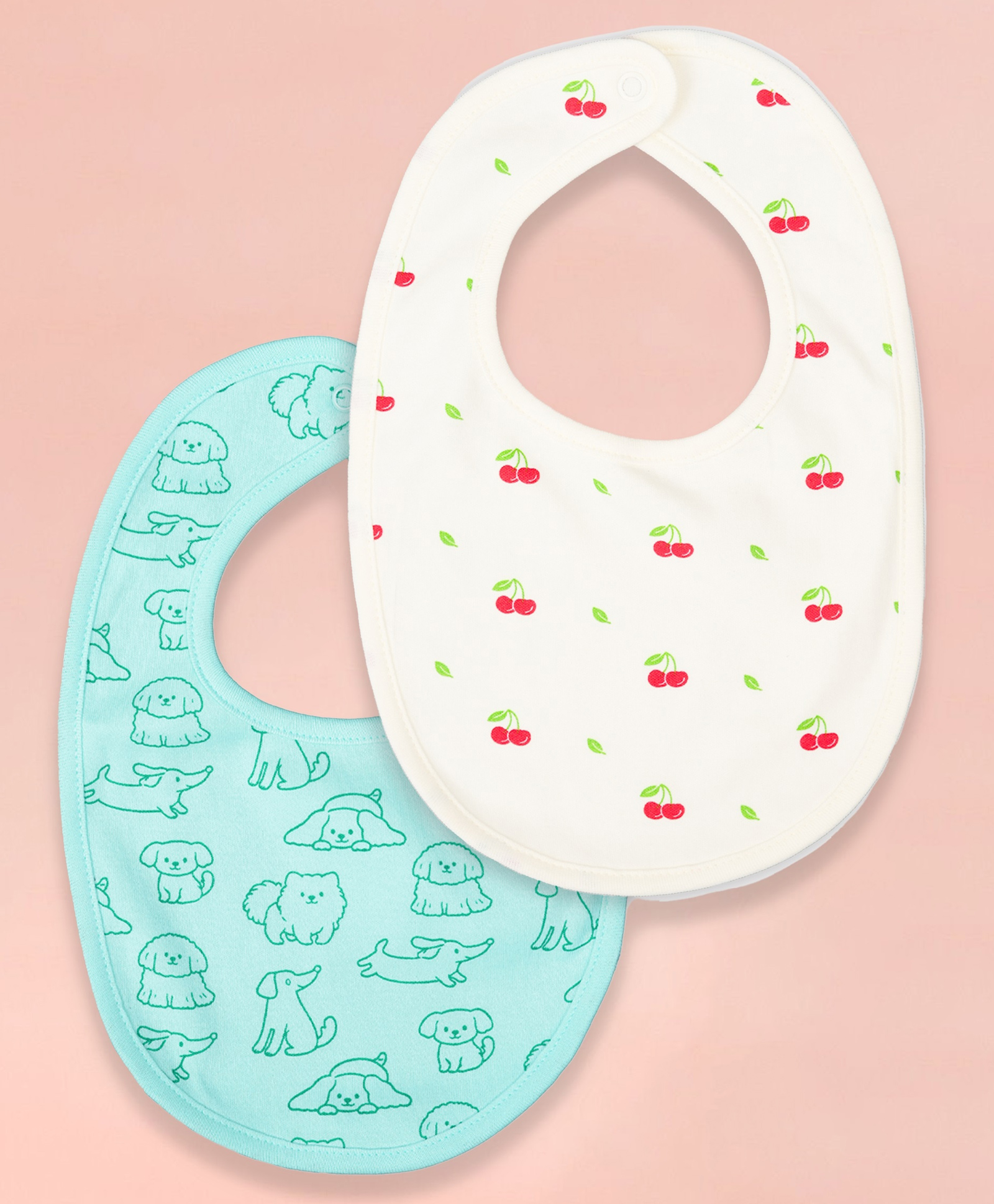 Kidbea Organic Cotton Baby Bib, Adjustable Snap Closure Soft Absorbent Feeding Bibs Apron for Newborns Child With Cute Prints | Reusable Baby Essential - White & Light/Sky Blue (Pack of 2)-image-20
