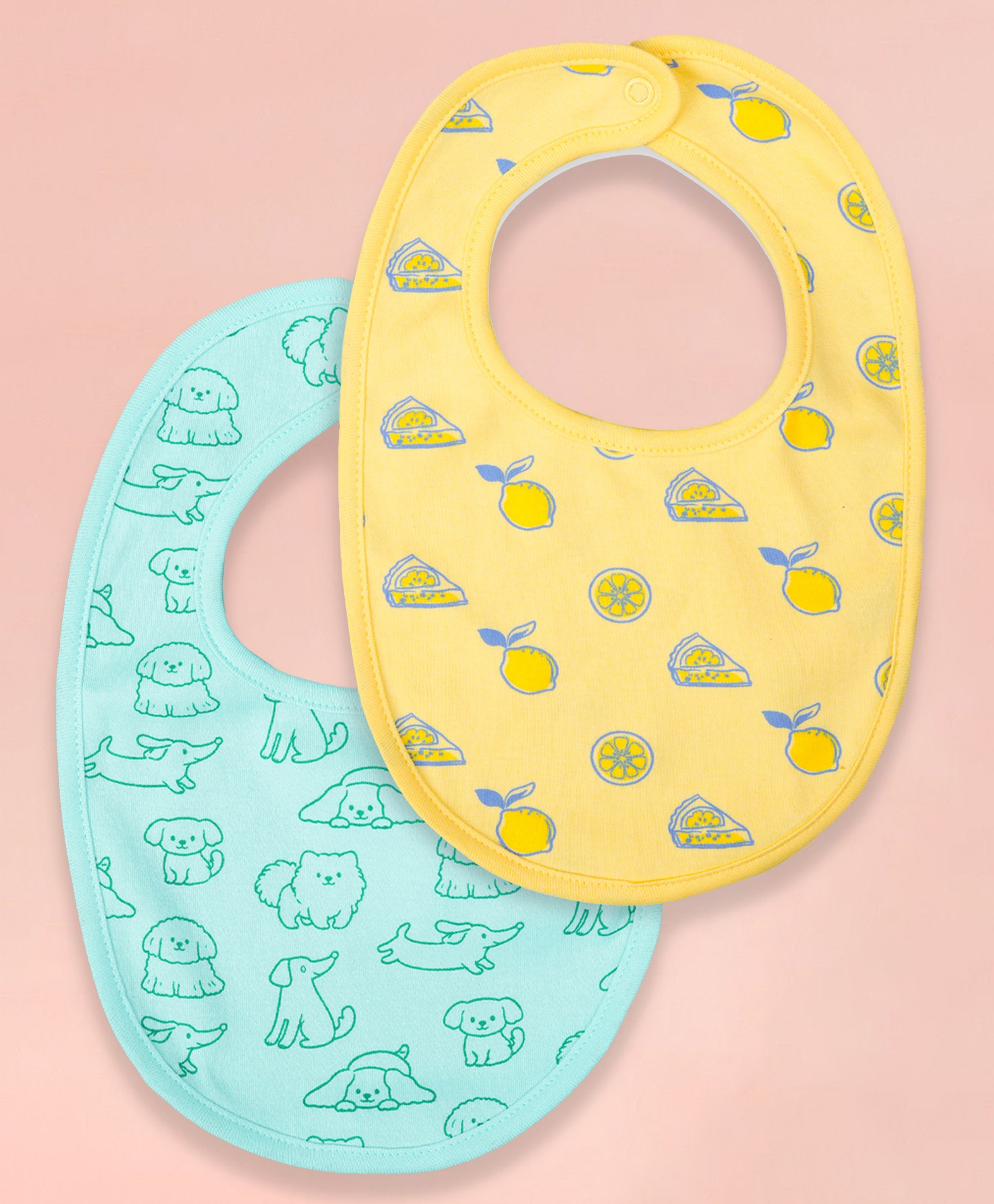 Kidbea Organic Cotton, Adjustable Snap Closure Soft Absorbent Feeding Bibs Apron for Newborns Child With Cute Prints | Reusable Baby Essential - Lemon/Light Yellow & Light/Sky Blue (Pack of 2)-image-9