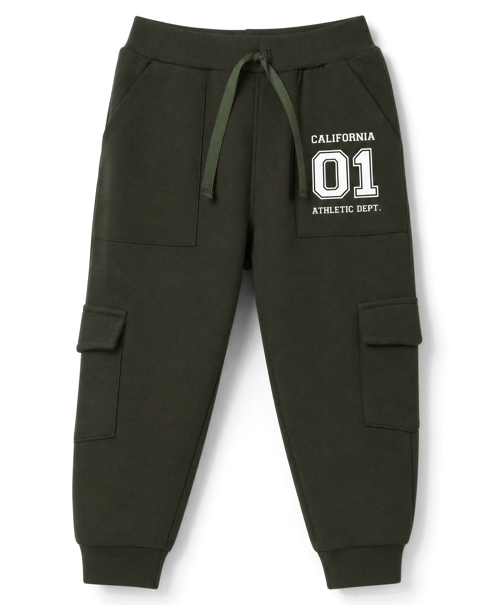 Doodle poodle 100% Cotton Knit Full Length Text Printed Lounge Pant With Cargo Pockets- Dark Green-picture-13