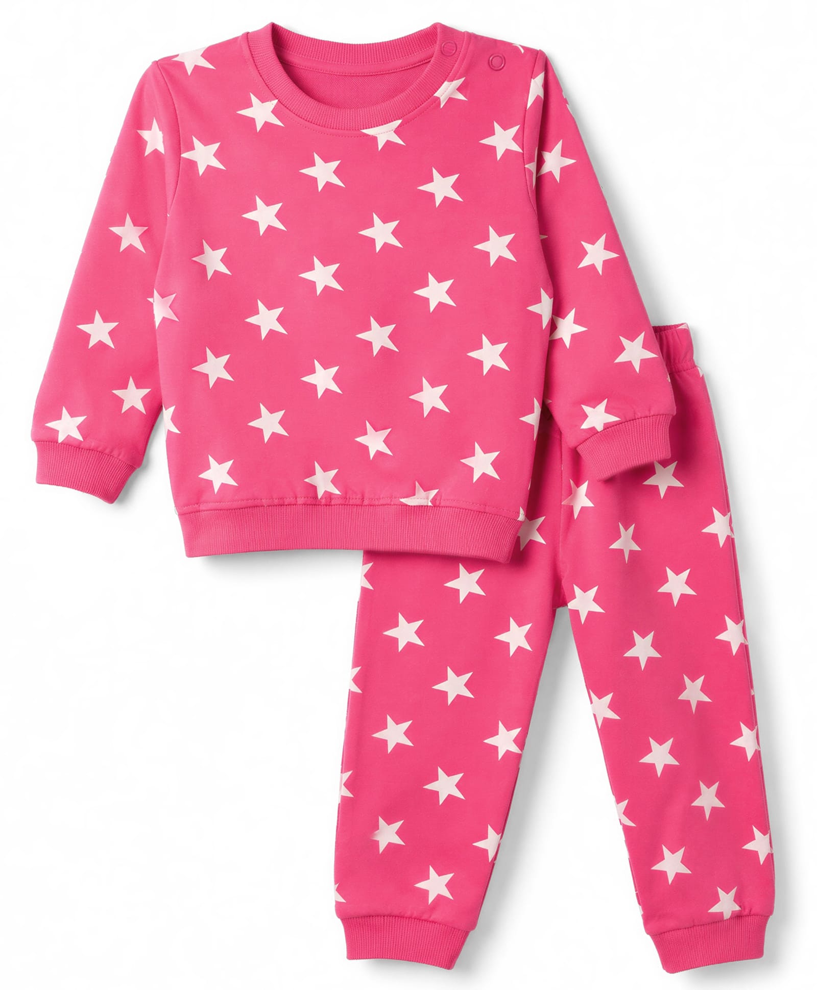 Babyhug Cotton Knit Full Sleeves Winter Wear Co-ords With Star Design - Pink-image-42
