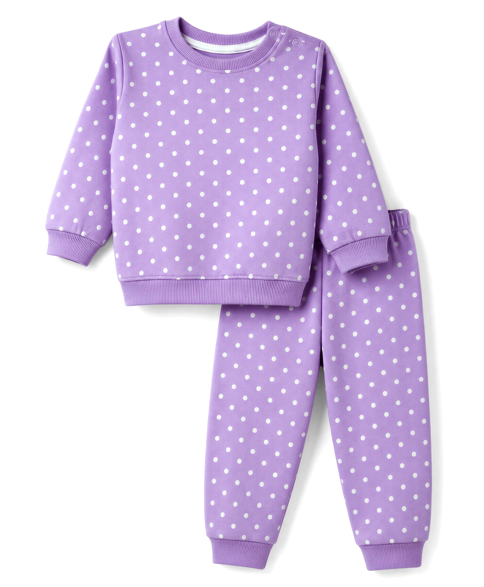 Babyhug Cotton Knit Full Sleeves Winter Wear Co-ords With Polka Dot Design - Lavender-image-13