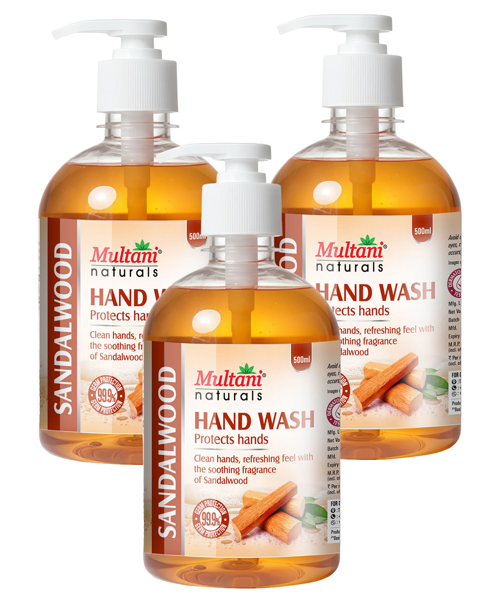 Multani Natural Sandalwood Hand Wash | With Natural Ingredients | 99.9% Germ Protection Hand Wash for Kids & Adults | Pack of 3 - 500 ml Each-picture-11