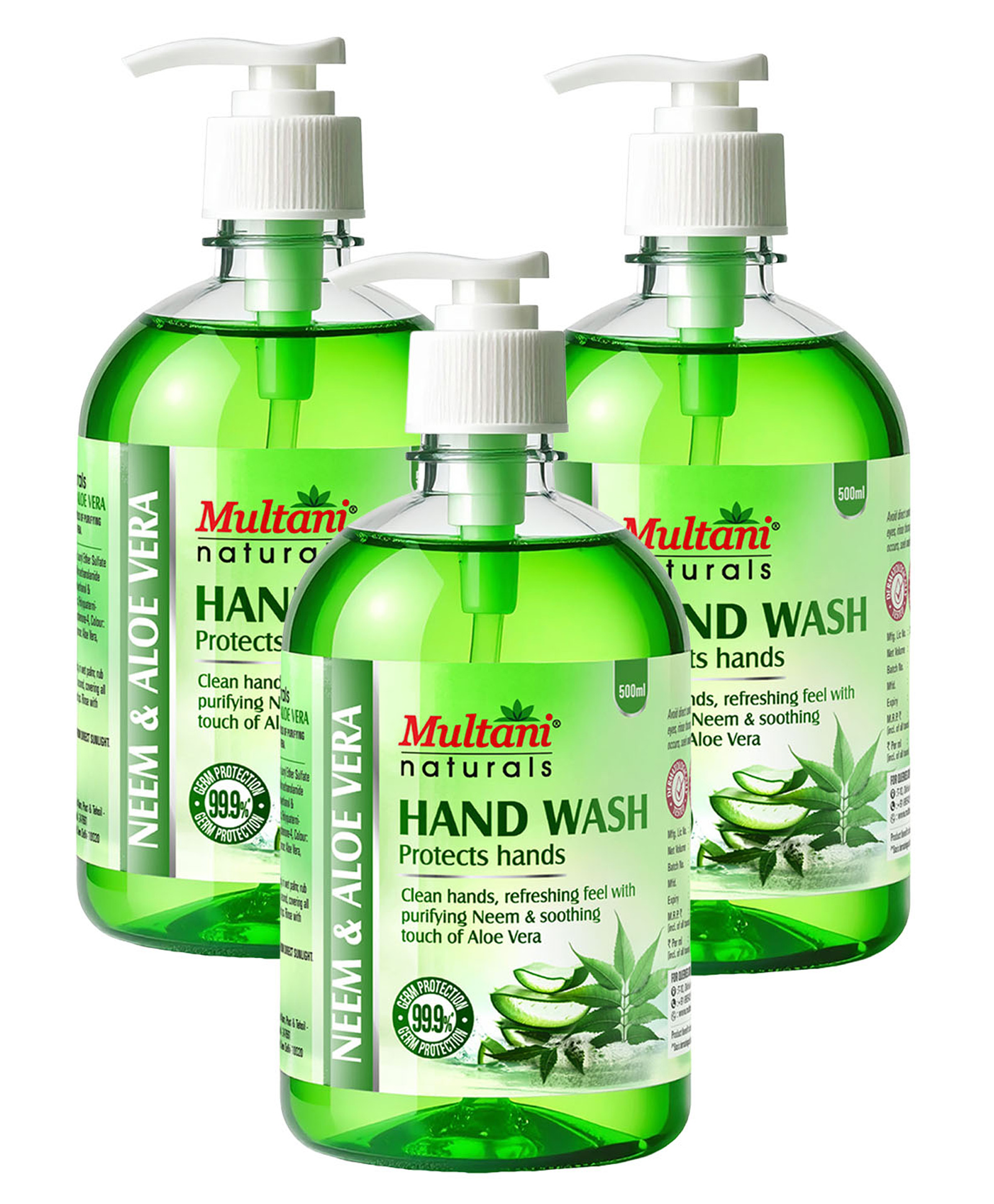 Multani Naturals Neem & Aloe Vera Hand Wash | With Natural Ingredients | 99.9% Germs Protection Hand Wash for Kids & Adults | Pack of 3 - 500ml Each-picture-21