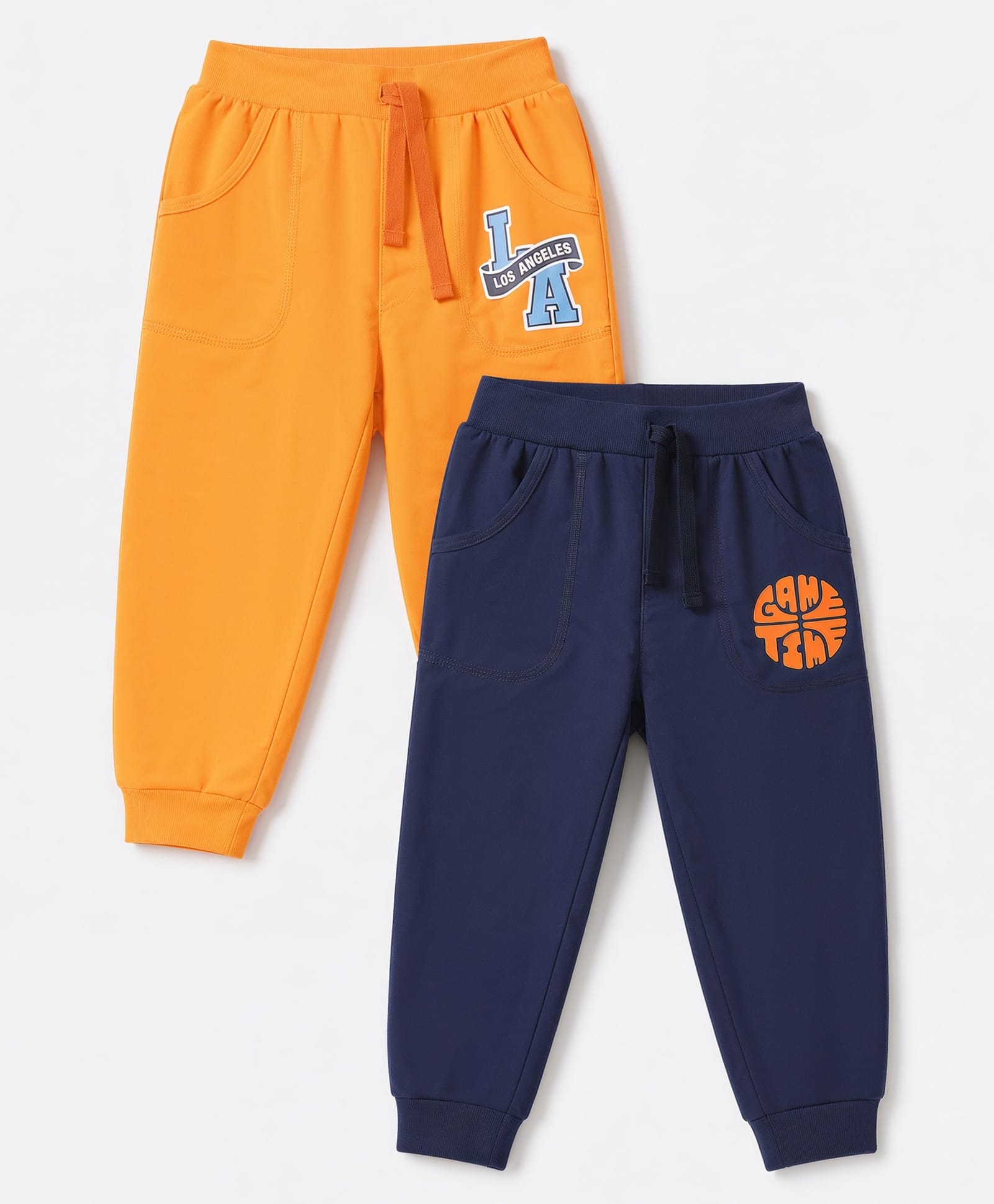 Doodle Poodle 100% Cotton Single Jersey Knit Full Length Text Printed Lounge Pants Pack of 2- Navy & Orange-picture-10