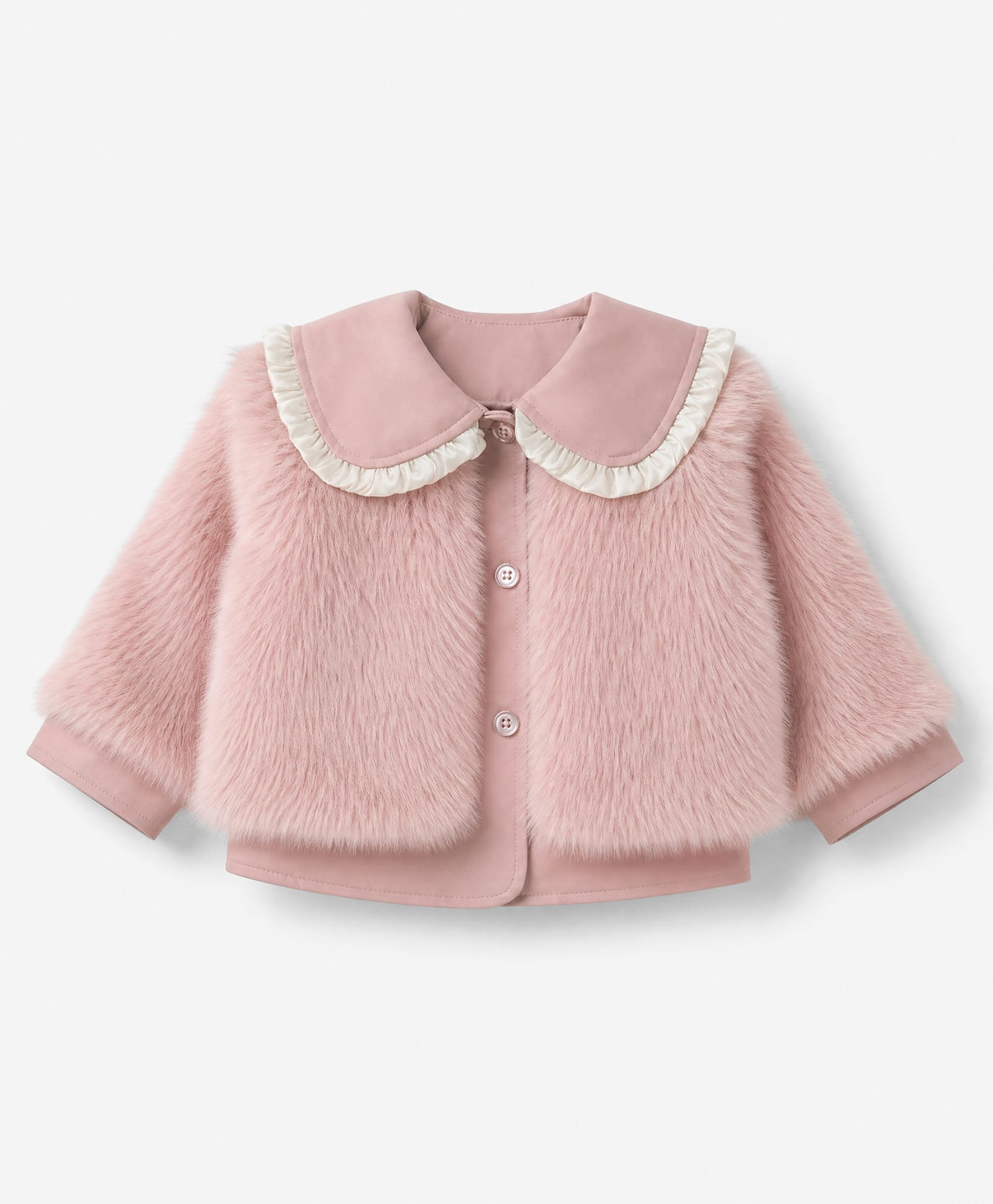 Babyhug Fur Woven Jacket with Full Sleeves and Peter Pan Collar - Light Pink-picture-23