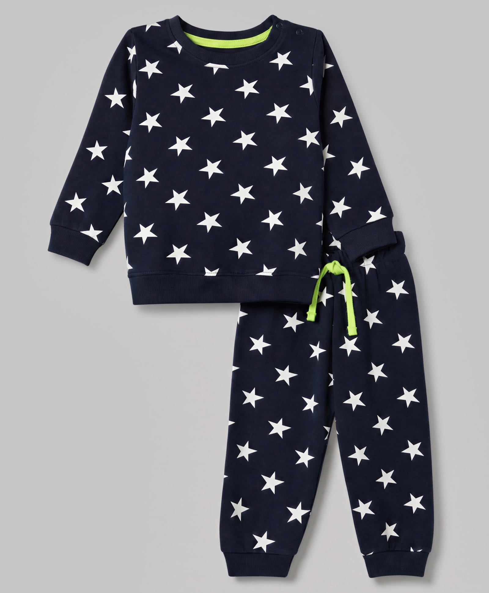 Babyhug Cotton Knit Full Sleeves Winter Wear Co-ords With Star Design - Navy Blue-image-9