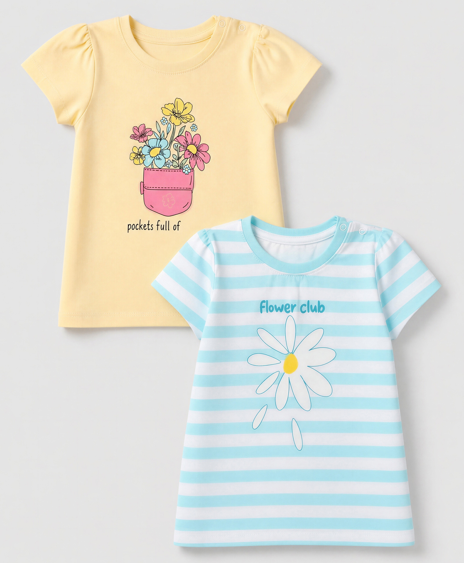 Doodle Poodle 100% Cotton Single Jersey Knit Striped T-Shirts with Half Sleeves and Floral Print Pack of 2 - Light Peach & White-image-40