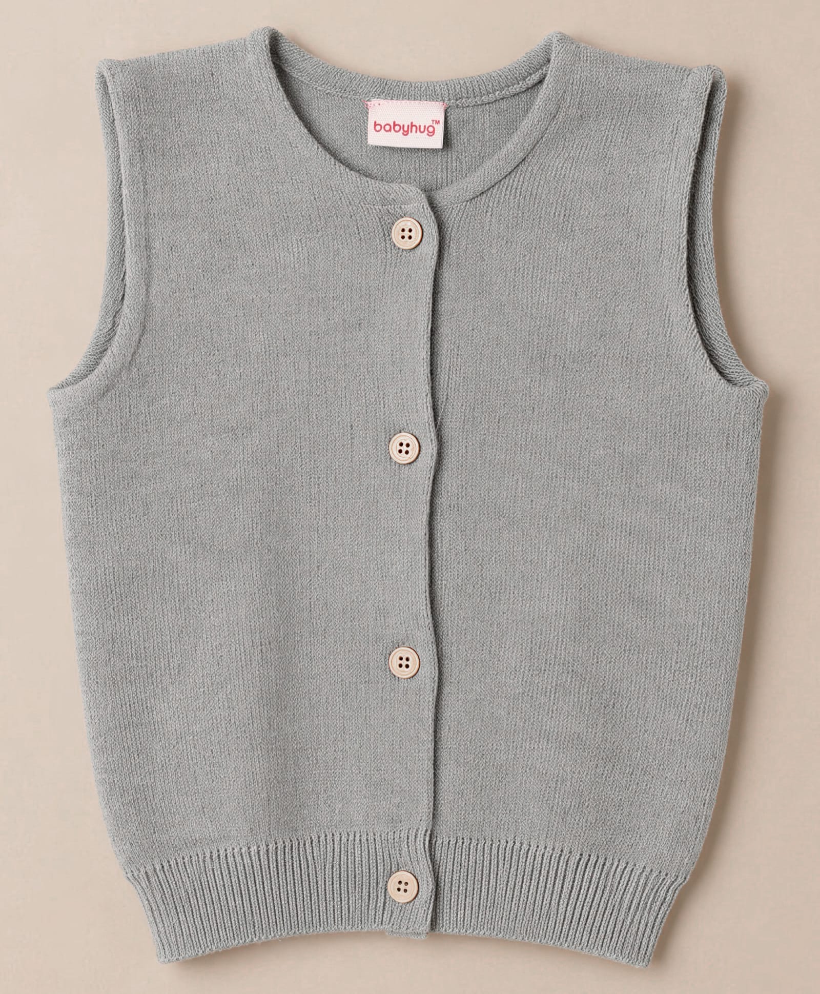 Babyhug Knit Sleeveless Front Open Solid Colour Sweater - Grey-picture-22