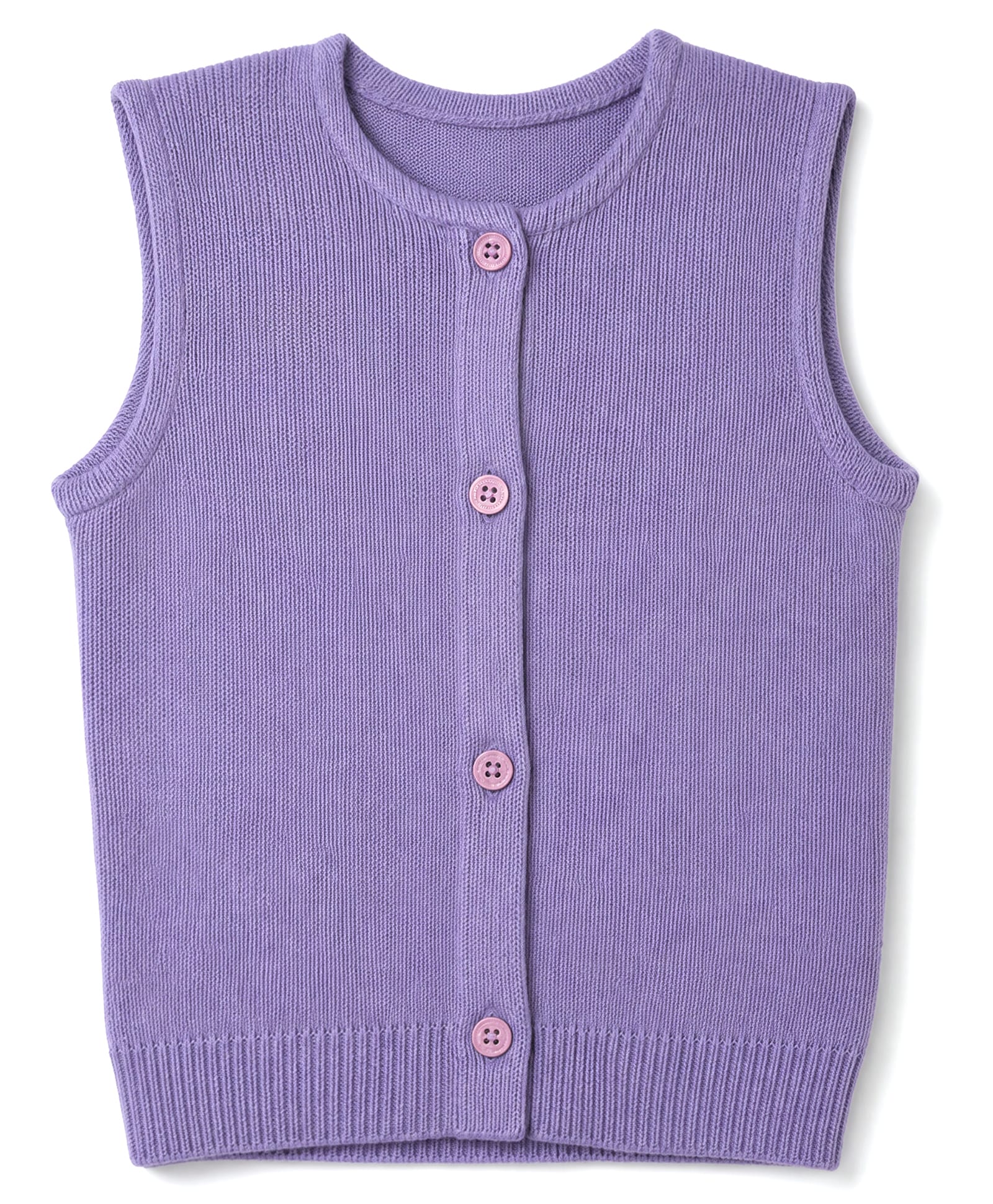 Babyhug Knit Sleeveless Solid Front Open Sweater - Lavender-image-48