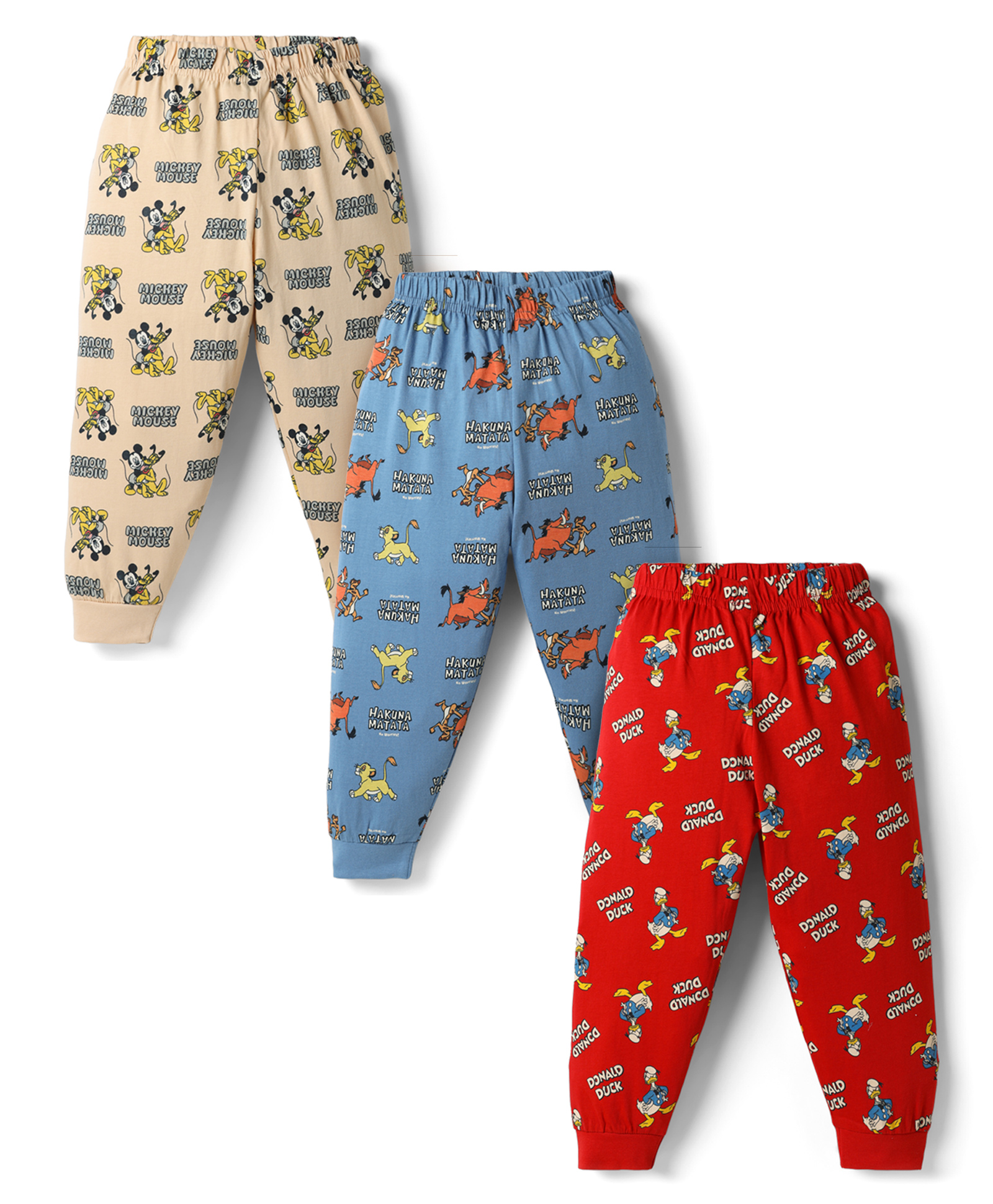 CUCUMBER Sinker Knit Full Length Lounge Pant Donald Duck & Mickey Mouse Print Pack of 3- Blue & Red-image-38
