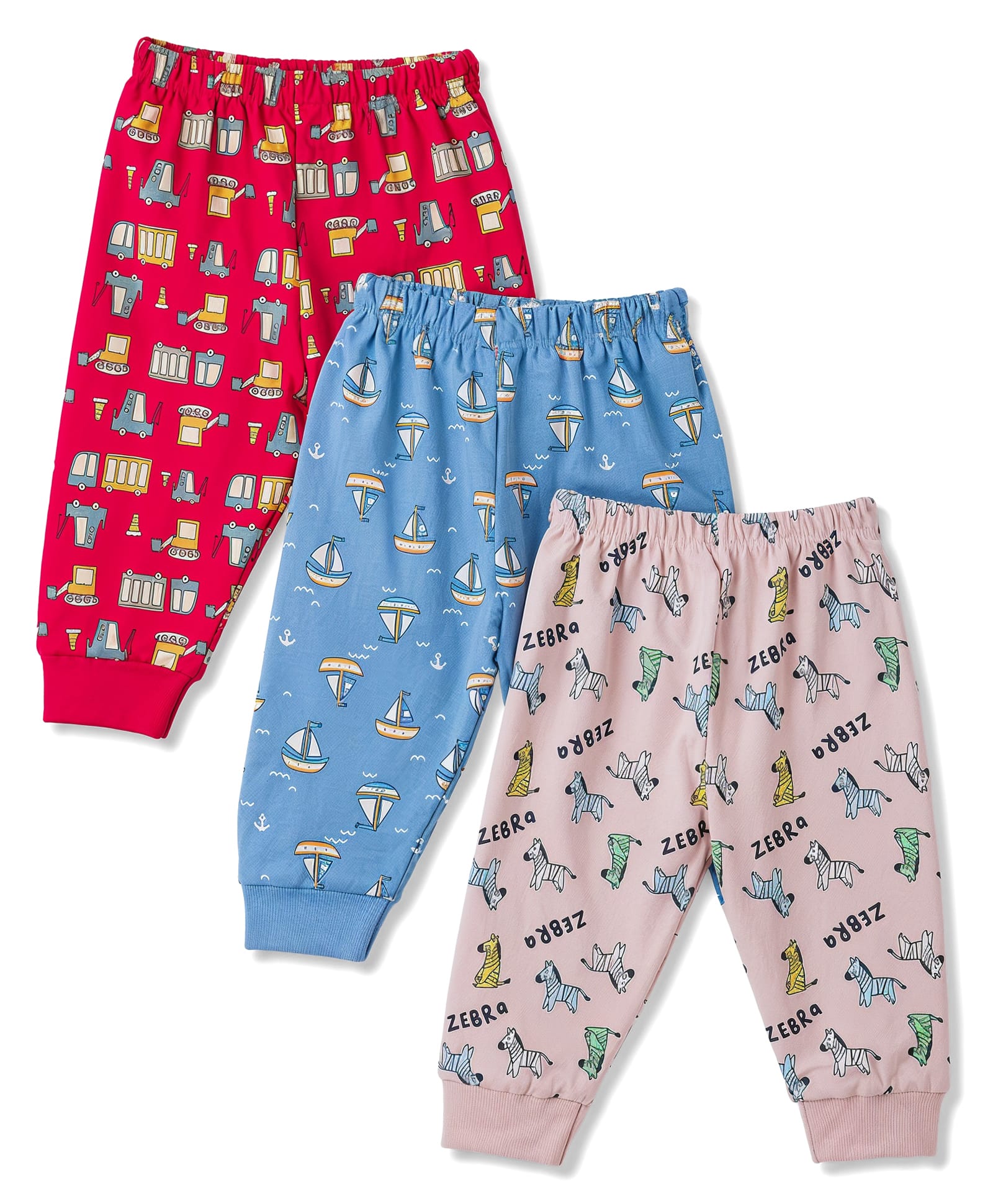 CUCUMBER Cotton Knit Full Length Car Animals & Boat Printed Lounge Pant - Light Blue Red & Pink-image-22
