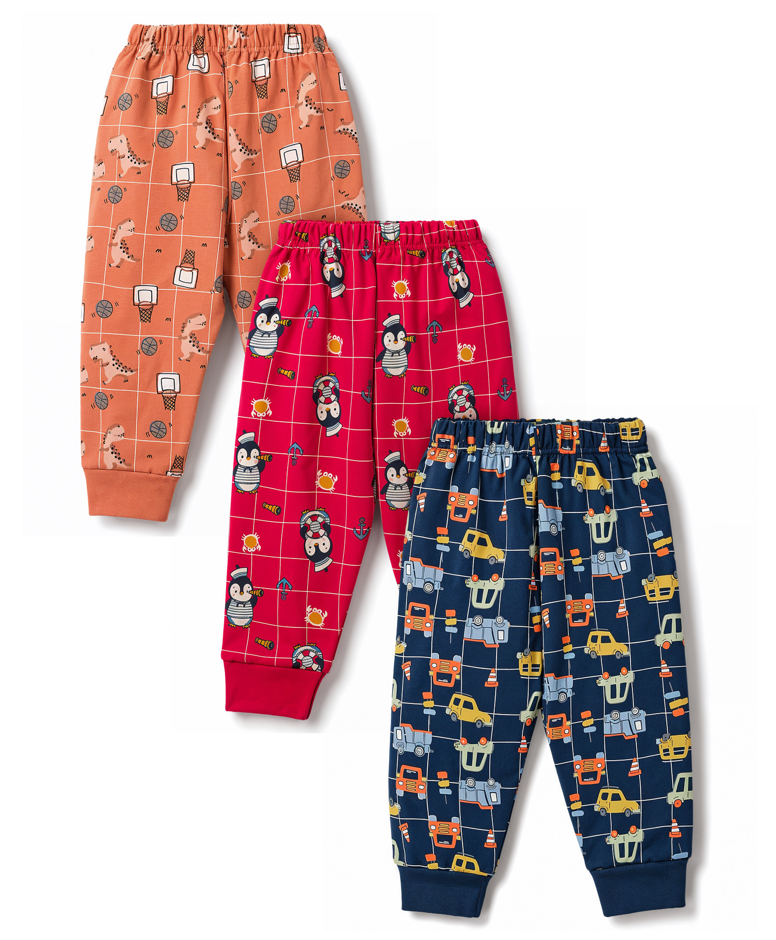 CUCUMBER Cotton Knit Full Length Car Animals & Birds Printed Lounge Pant - Navy Red & Pink-image-25