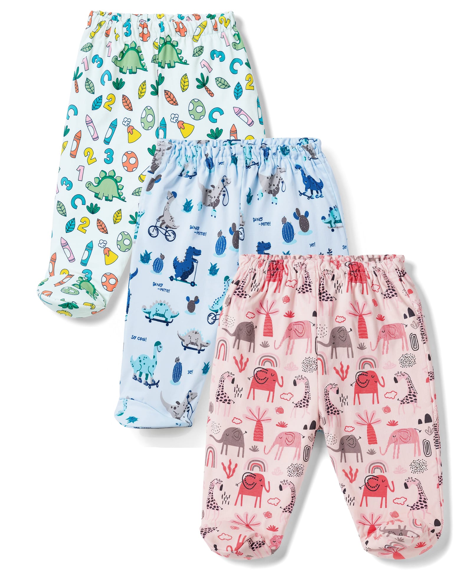 CUCUMBER Sinker Knit Full Length Diaper Leggings with Animals Print Pack of 3 - Light Green Blue & Pink-picture-27