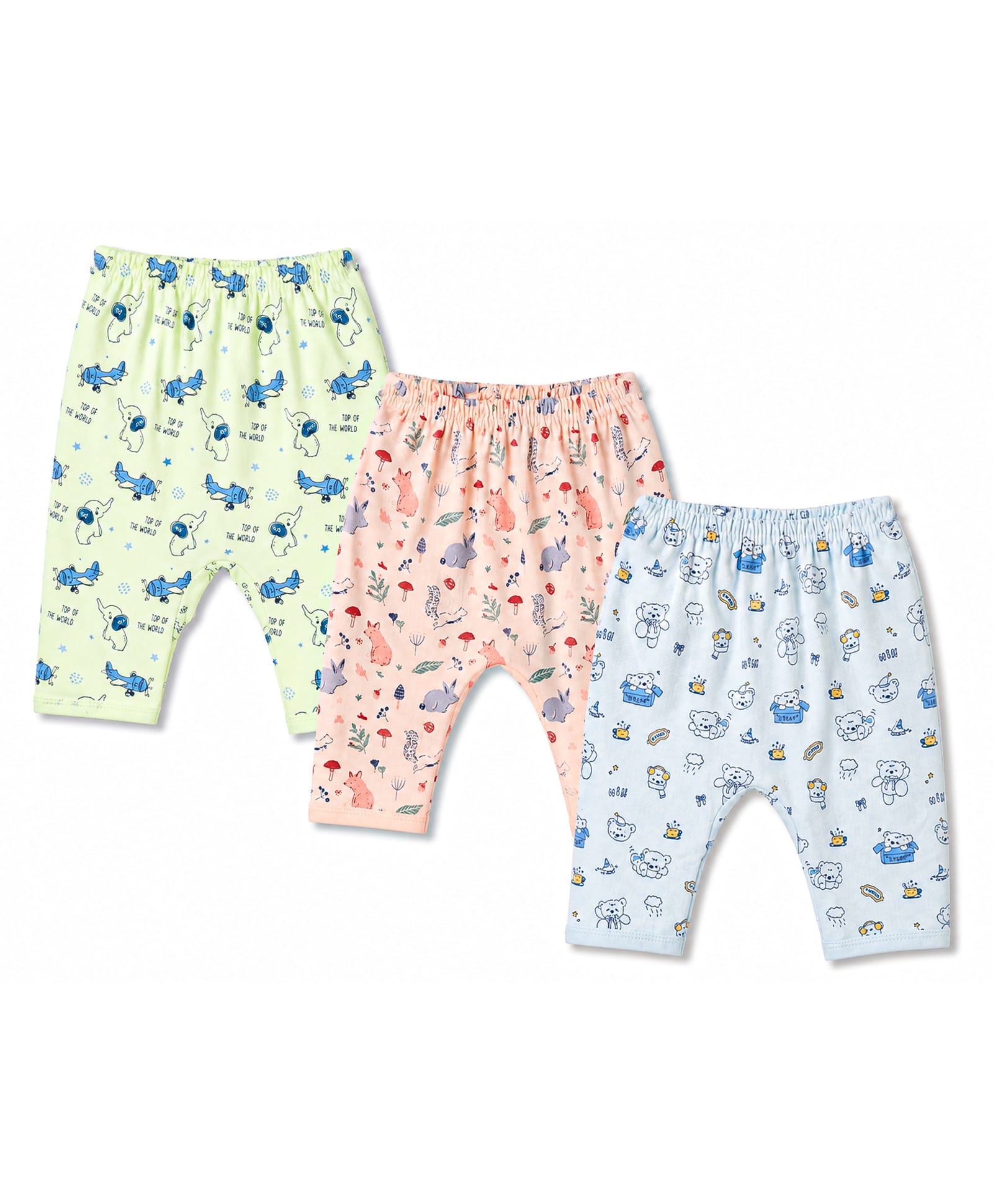 CUCUMBER Sinker Knit Full Length Diaper Leggings with Animals Print Pack of 3 - Light Green Blue & Pink-picture-12