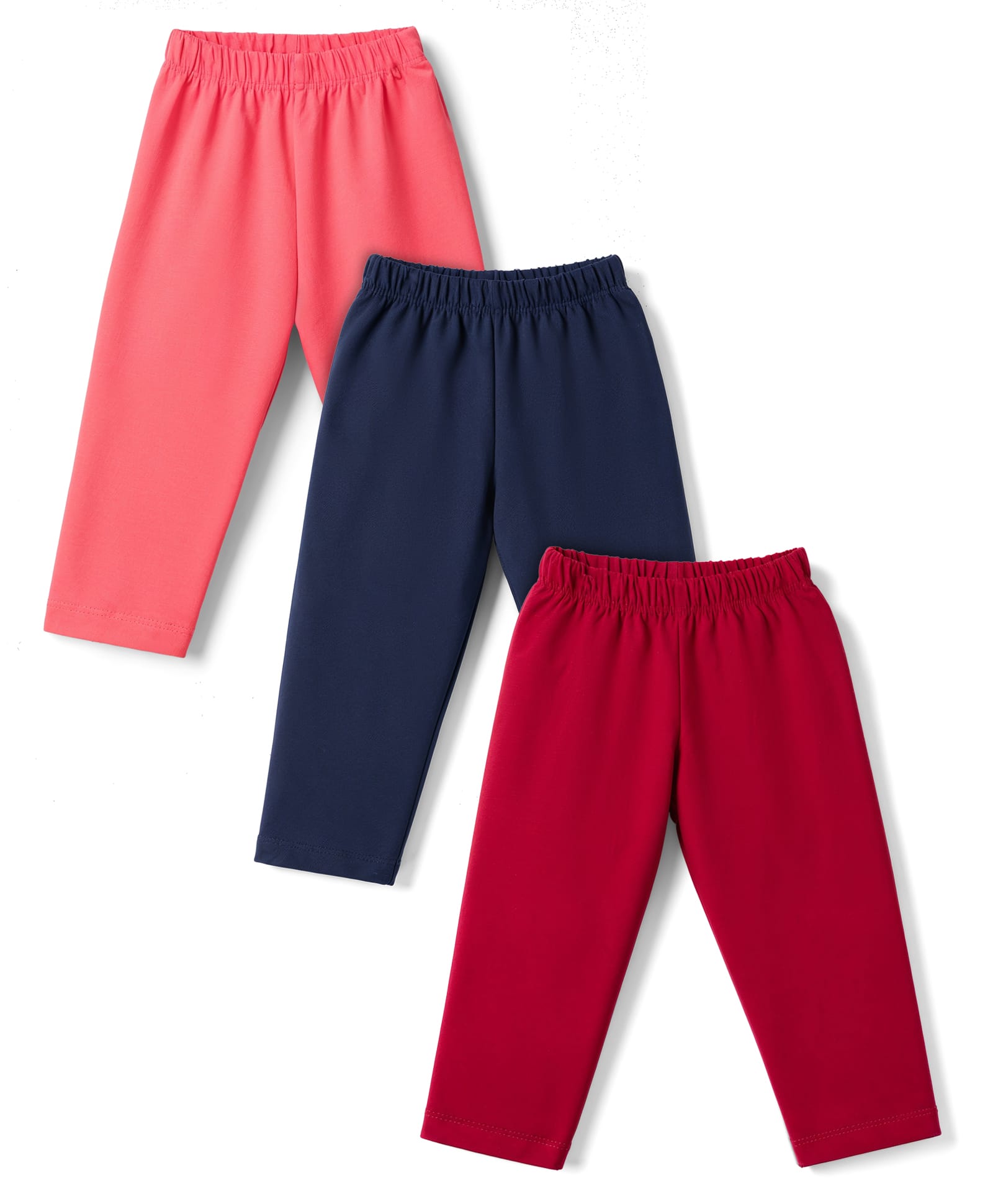 CUCUMBER Sinker Knit Full Length Solid Colour Leggings Pack of 3 - Pink Navy & Dark Red-image-30
