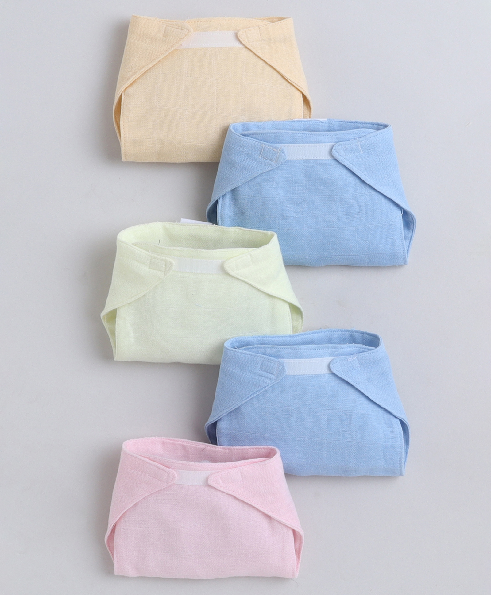 mom's pet Momspet Baby Muslin Nappies Plain with Velcro Pack of 5-Multi Colour-picture-7