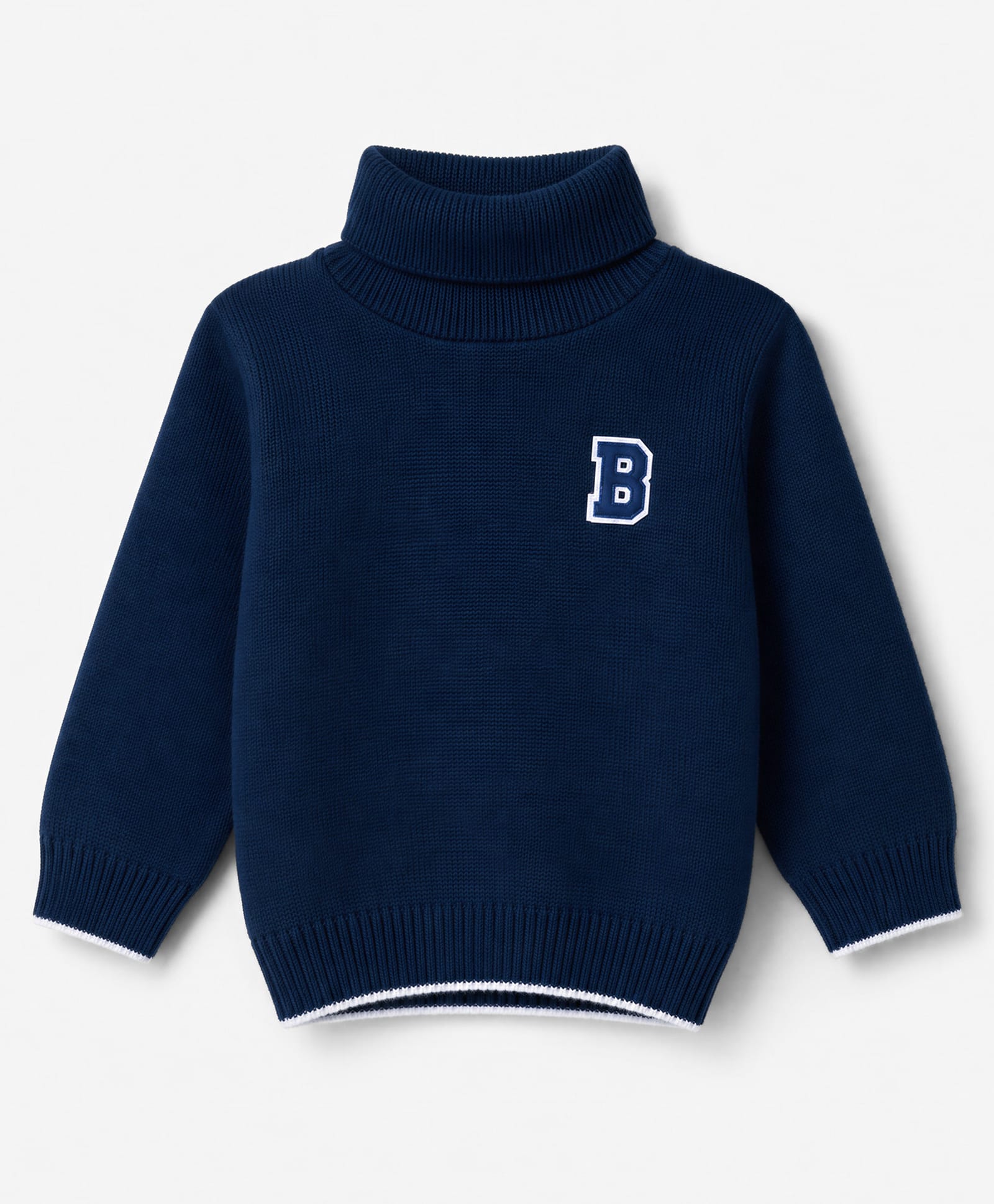 Babyhug Knit Full Sleeves Solid Pullover With B Embroidered - Navy Blue-image-17