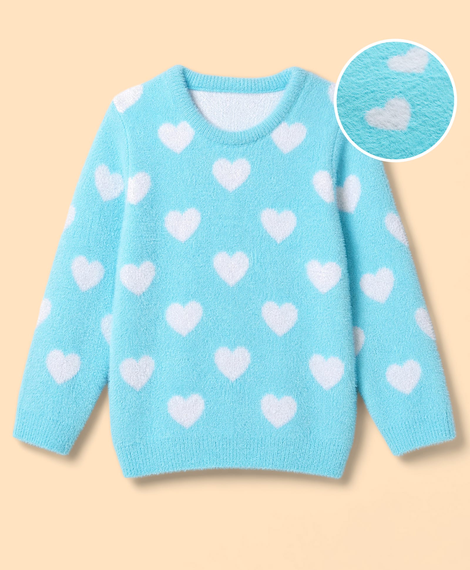 Babyhug Knit Full Sleeves Pullover with Heart Design - Sky Blue-image-9