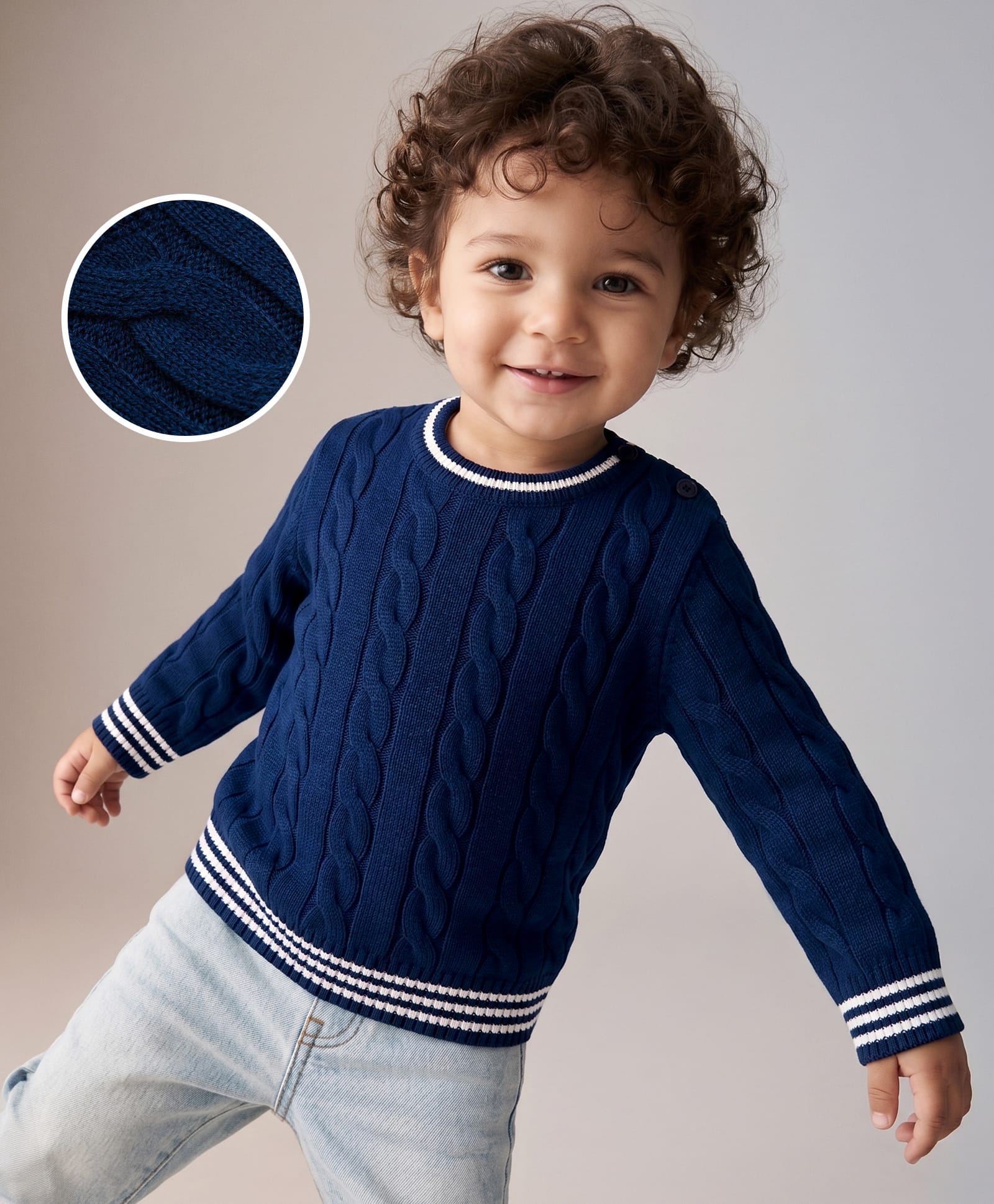 Babyhug Knit Full Sleeves Pullovers With Cable Knit Design - Navy Blue-picture-16