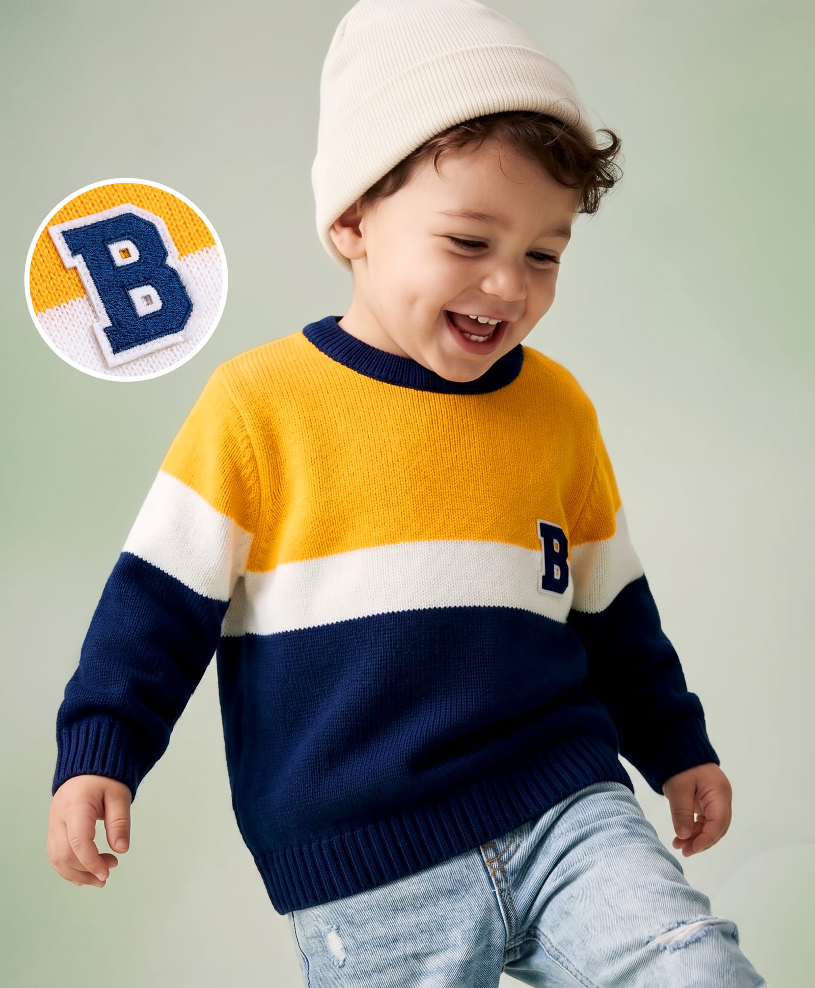 Babyhug Knit Full Sleeves Striped Pullover Sweater With Patch - Yellow-image-25