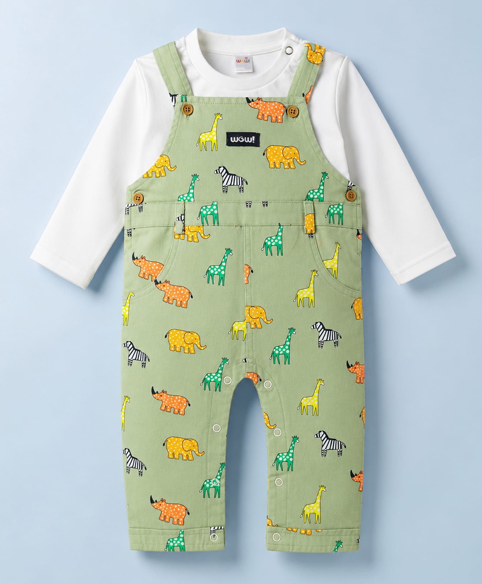 WOW Clothes Knitted Full Sleeves Dungarees Sets With Animal Print - Green-image-5