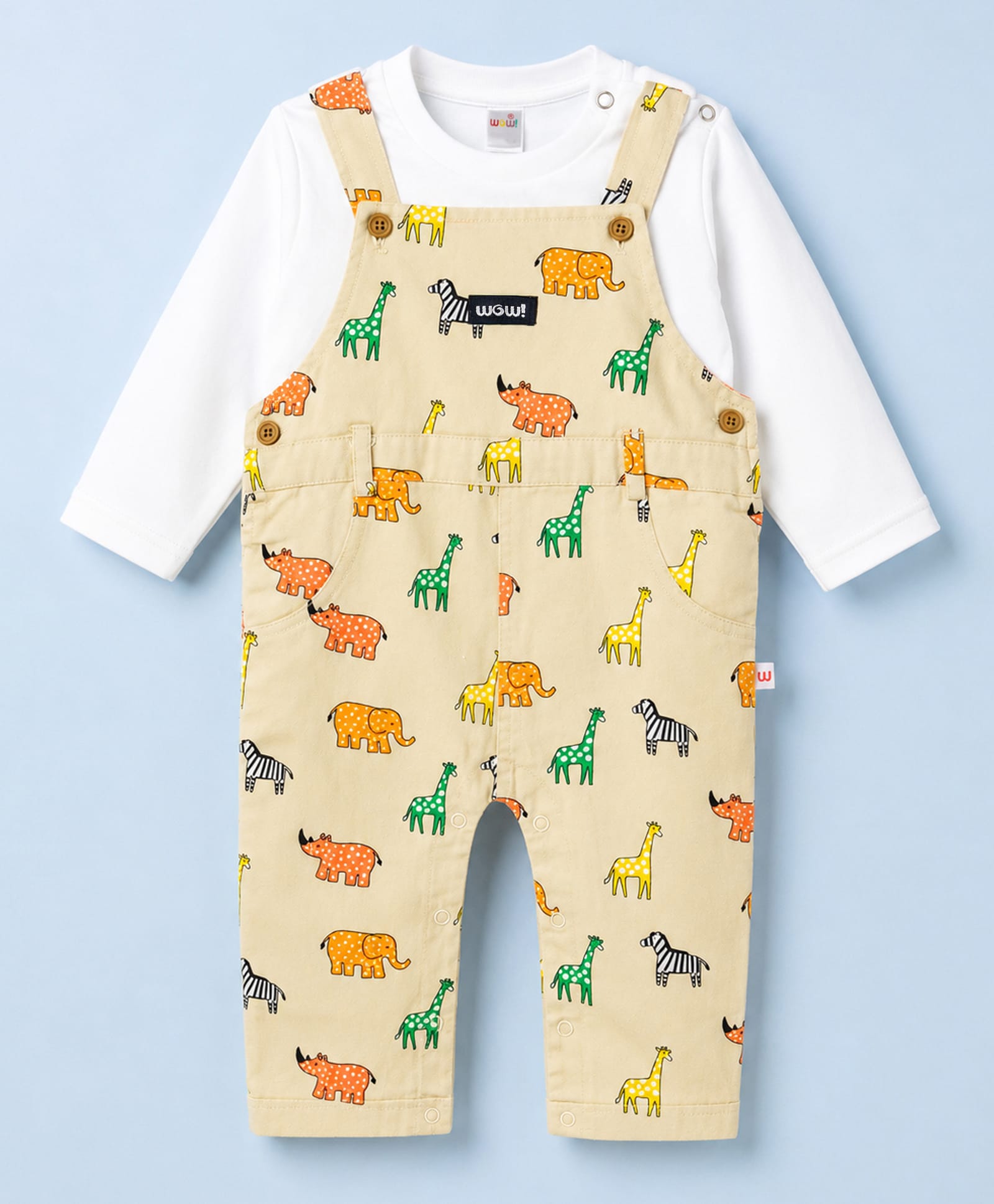WOW Clothes Knitted Full Sleeves Dungarees Sets With Animal Print - Beige-image-18