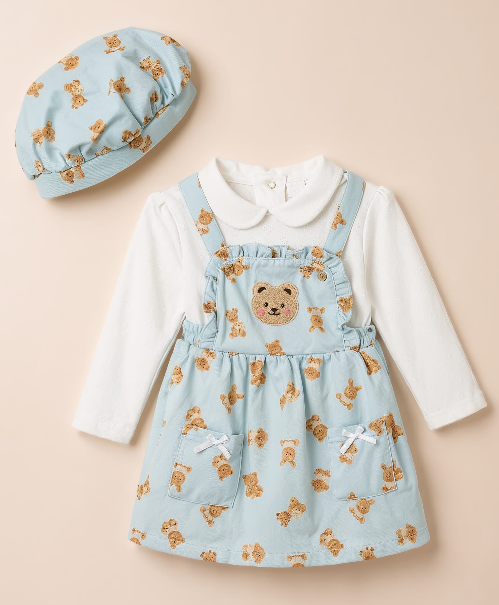 Wow Clothes Cotton Knit Bear Printed Frock & Full Sleeves Inner Tee with Cap -Light Green-image-48