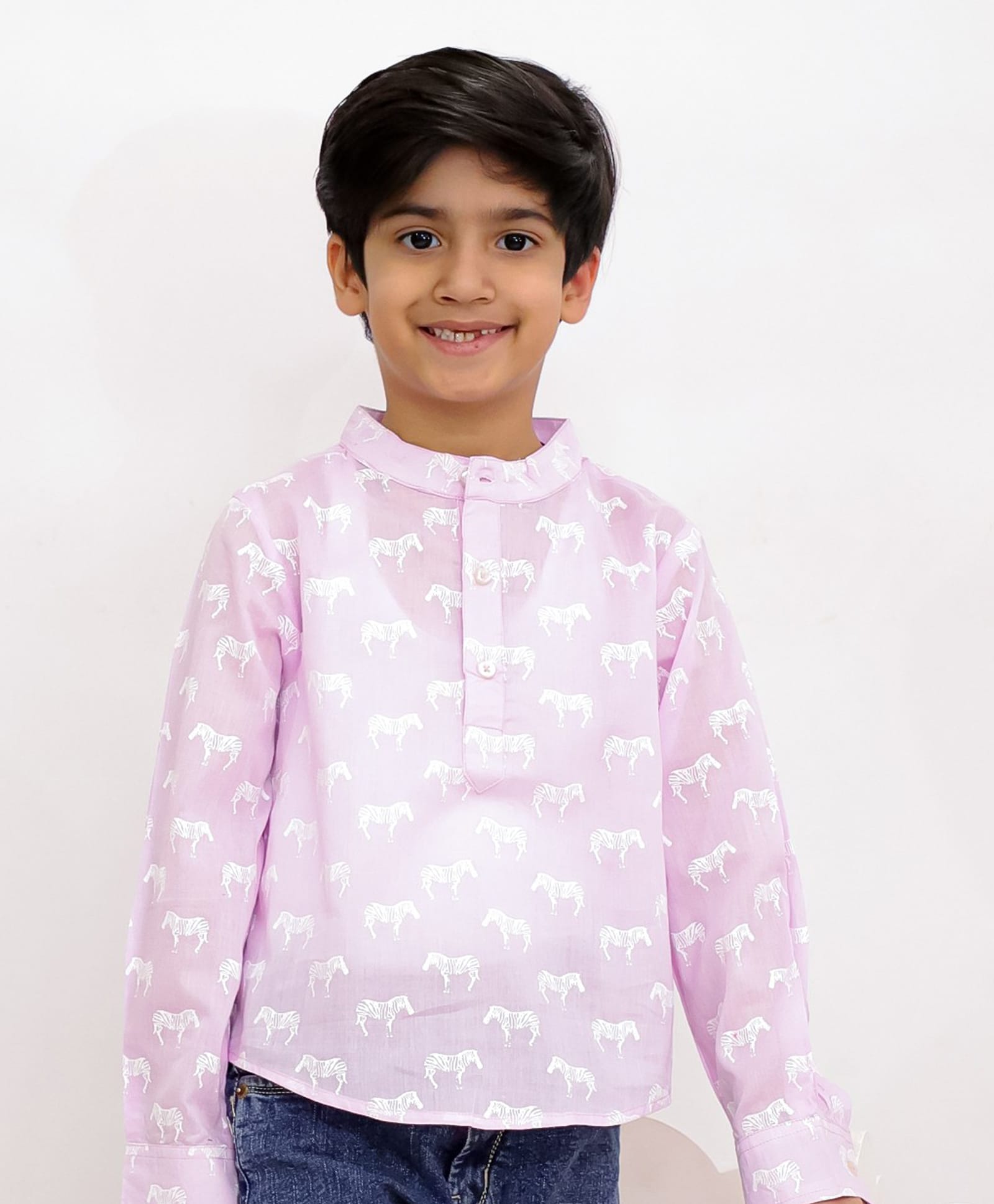 Twisha Cotton Woven Full Sleeves Zebra Printed Kurta Style Shirt - Lavender-picture-11