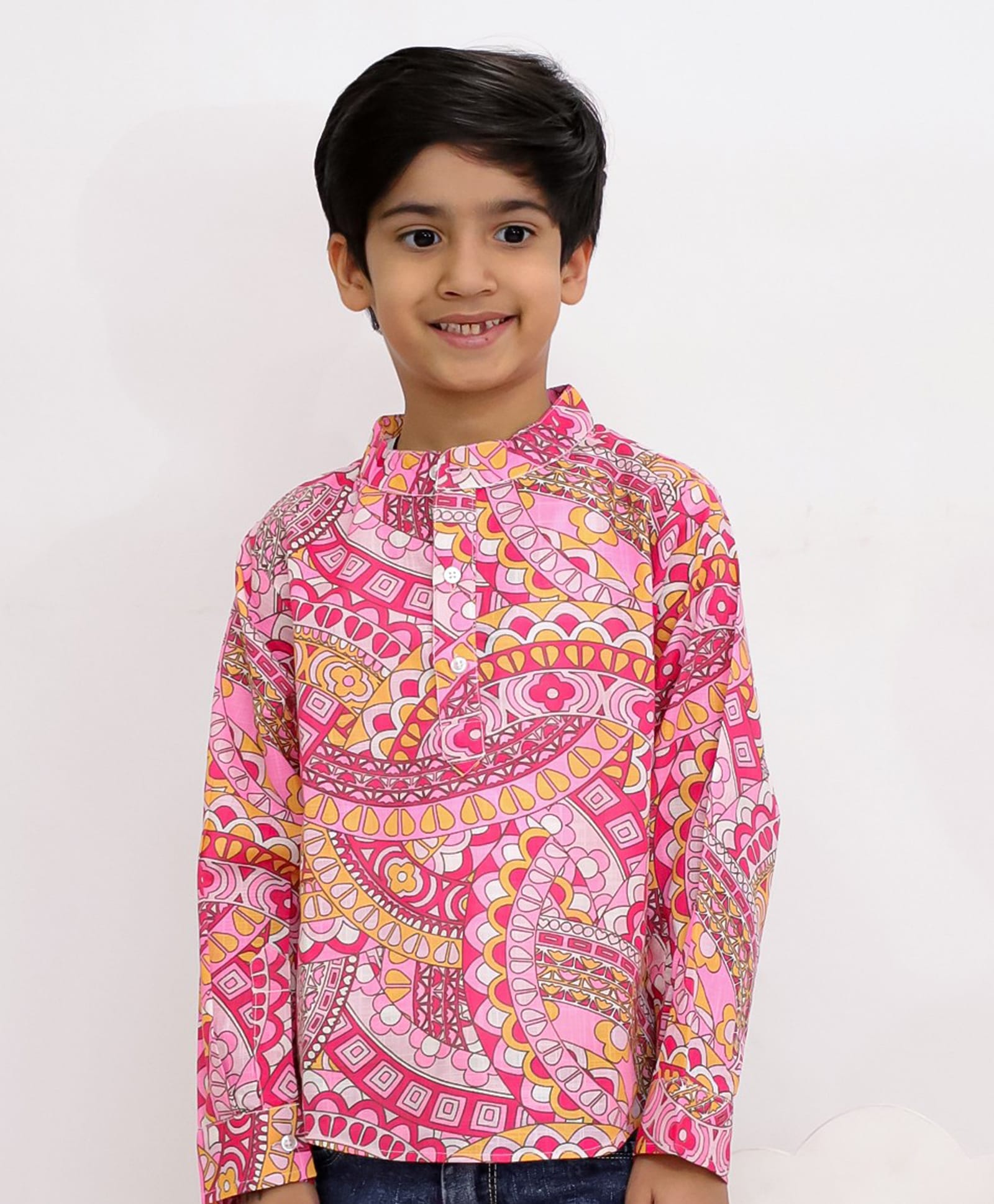 Twisha Cotton Woven Full Sleeves Abstract Printed Kurta Style Shirt - Pink-picture-20