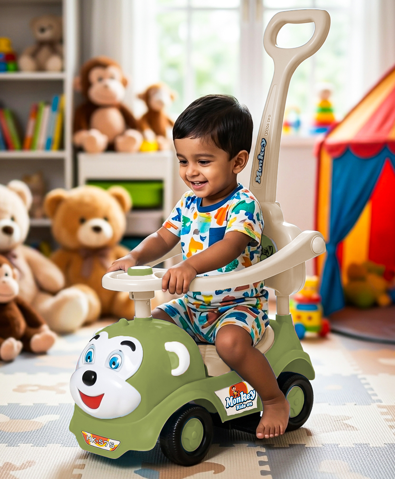 DASH 3-in-1 Baby Ride-On Car with Parent Handle, Music & Lights, Safety Guardrail for Toddlers (Green)-image-35