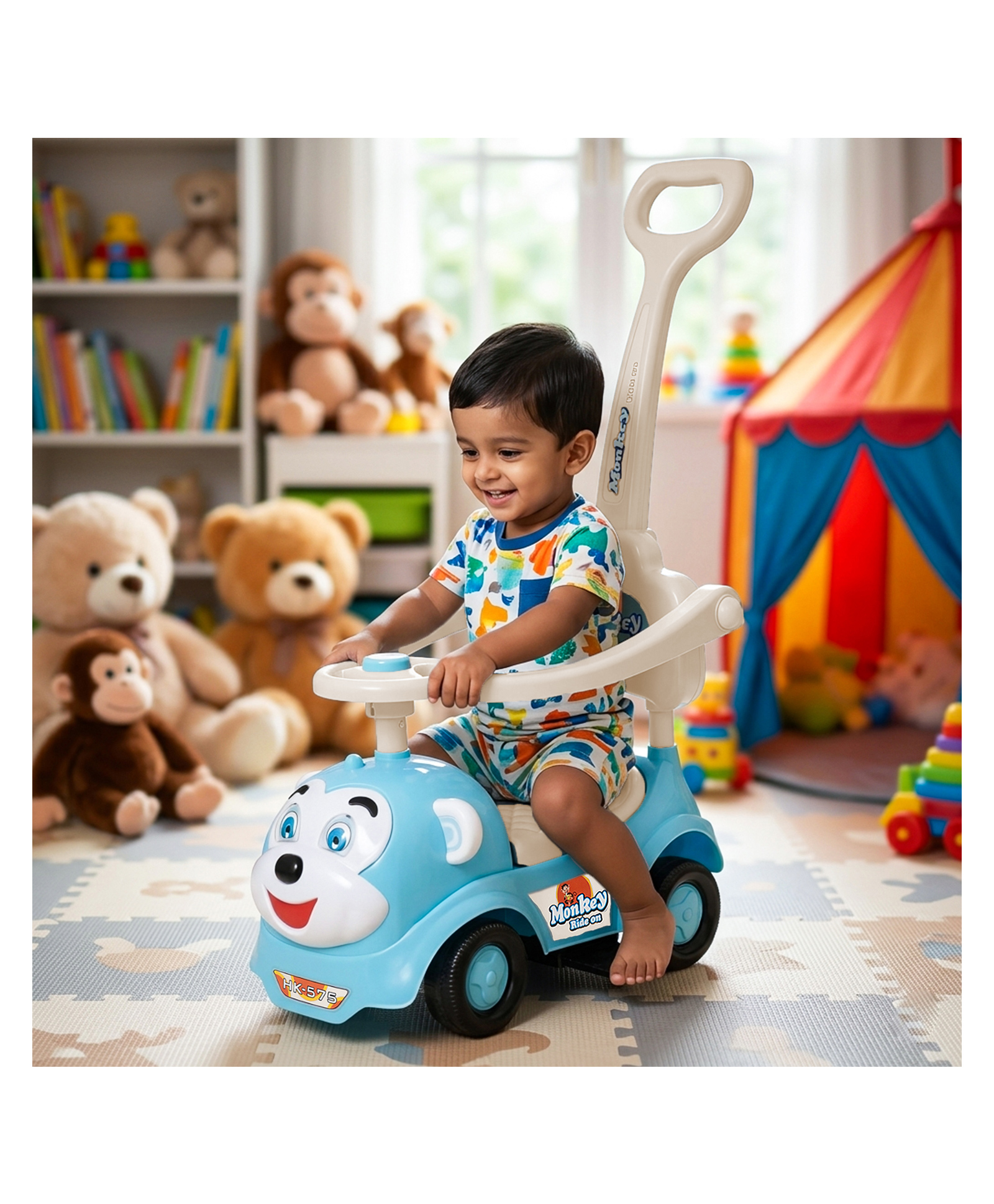 DASH 3-in-1 Baby Ride-On Car with Parent Handle, Music & Lights, Safety Guardrail for Toddlers (Blue)-image-34