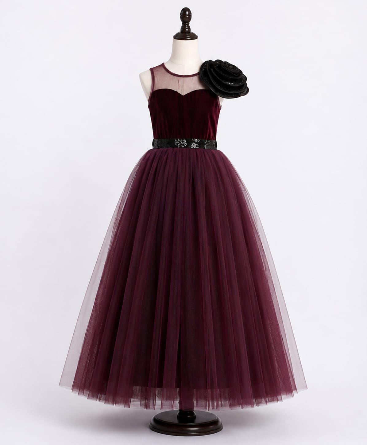 Toy Balloon Kids Velvet Mesh Sleeveless Sequins Embellished Floral Applique Detailed Gown - Purple-image-36