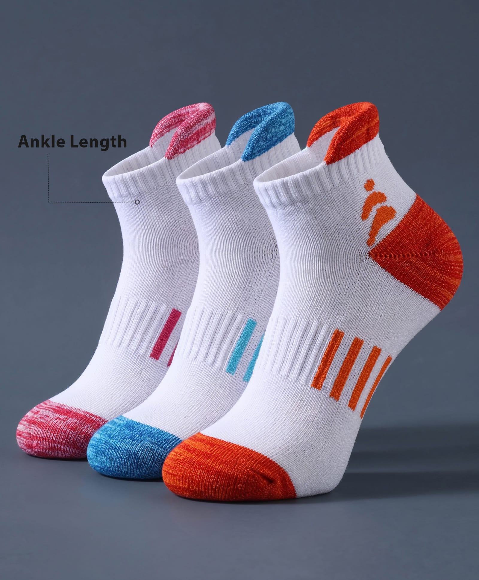 Pine Active Cotton Lycra Knit Terry Breathable Ankle Length Athletic Socks Pack of 3 - White, Red & Light Blue-picture-19