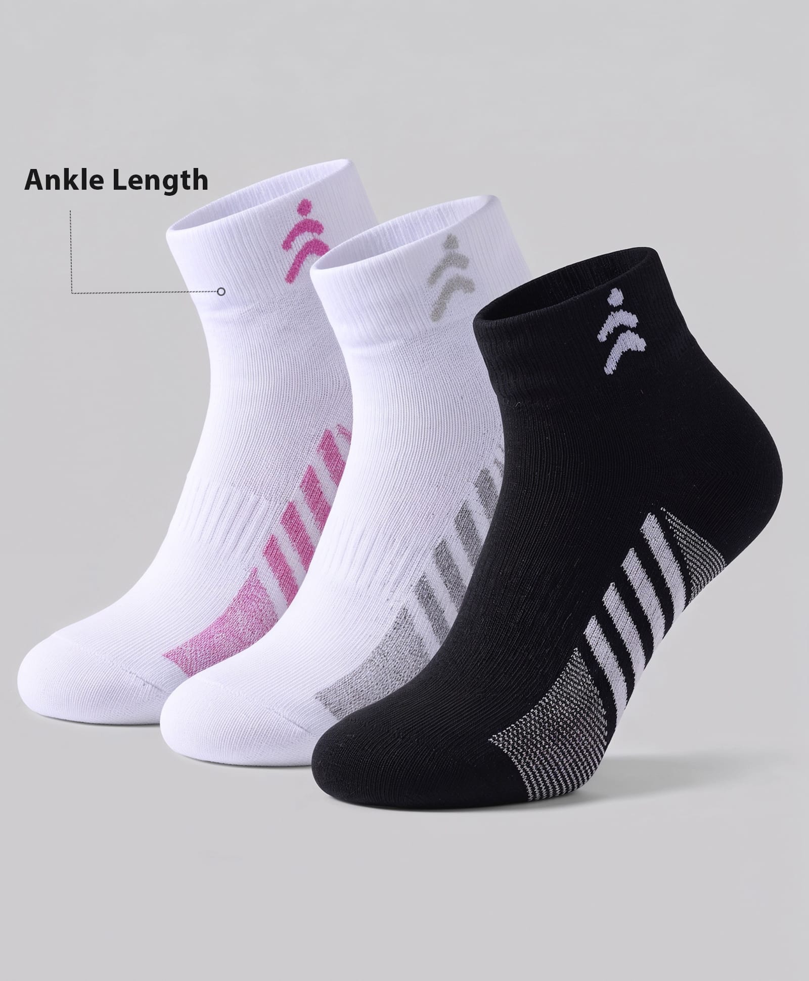 Pine Active Cotton Lycra Knit Terry Breathable Ankle Length Athletic Socks Pack of 3 - White & Black-picture-35