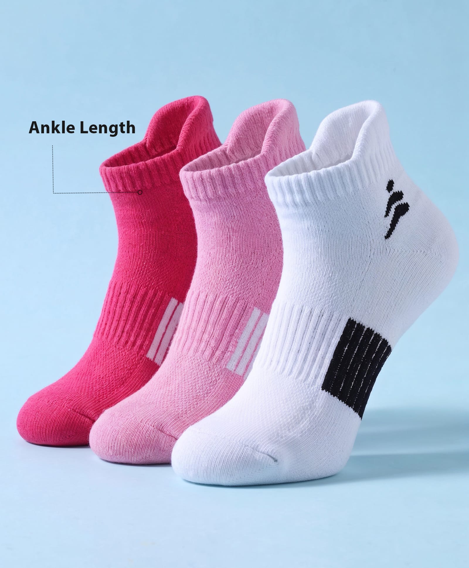 Pine Active Cotton Lycra Knit Terry Breathable Ankle Length Athletic Socks Pack of 3 - White, Red & Pink-picture-34